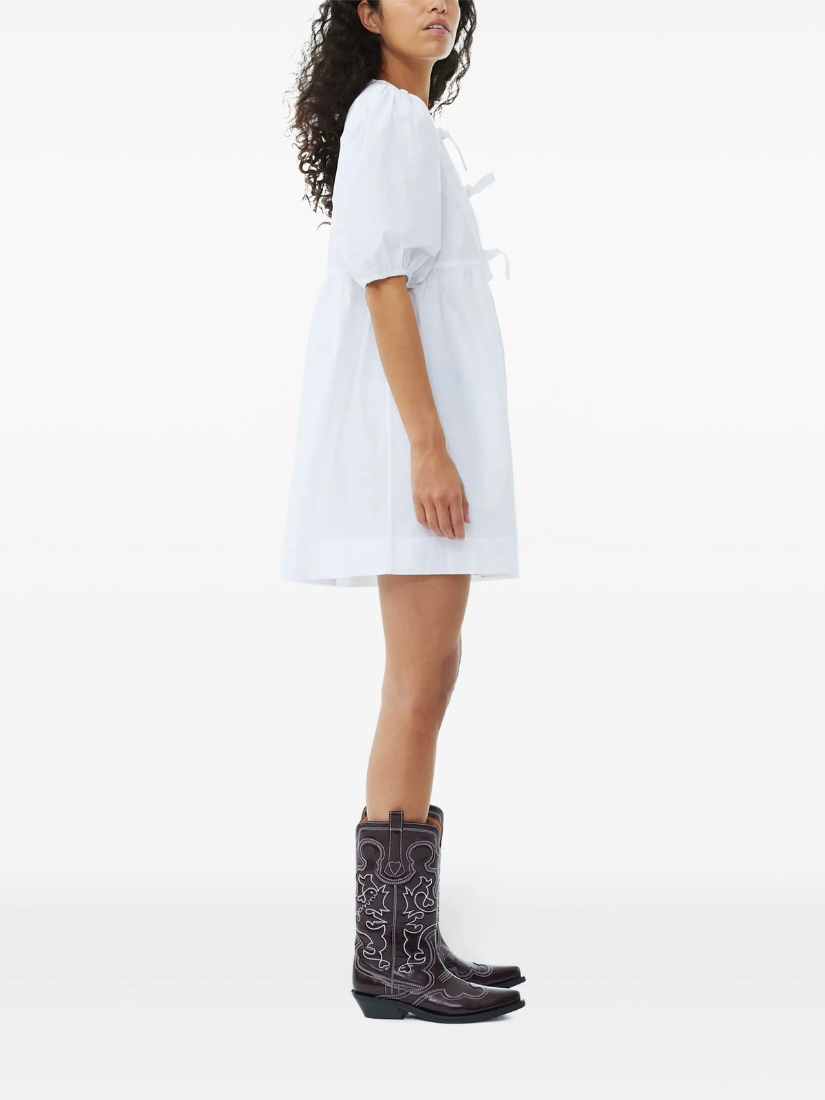 bow-detail puff-sleeve dress