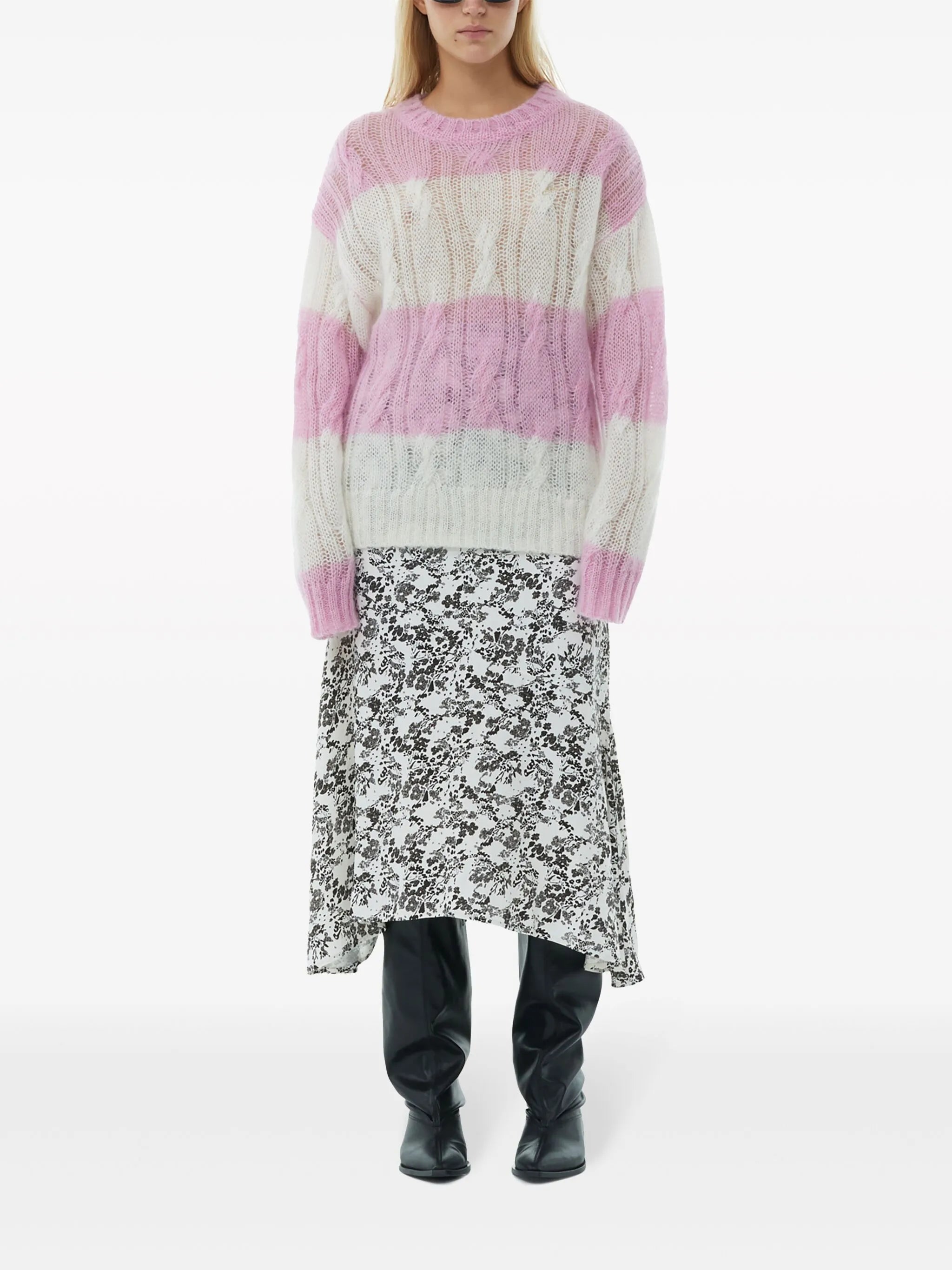 striped cable-knit jumper