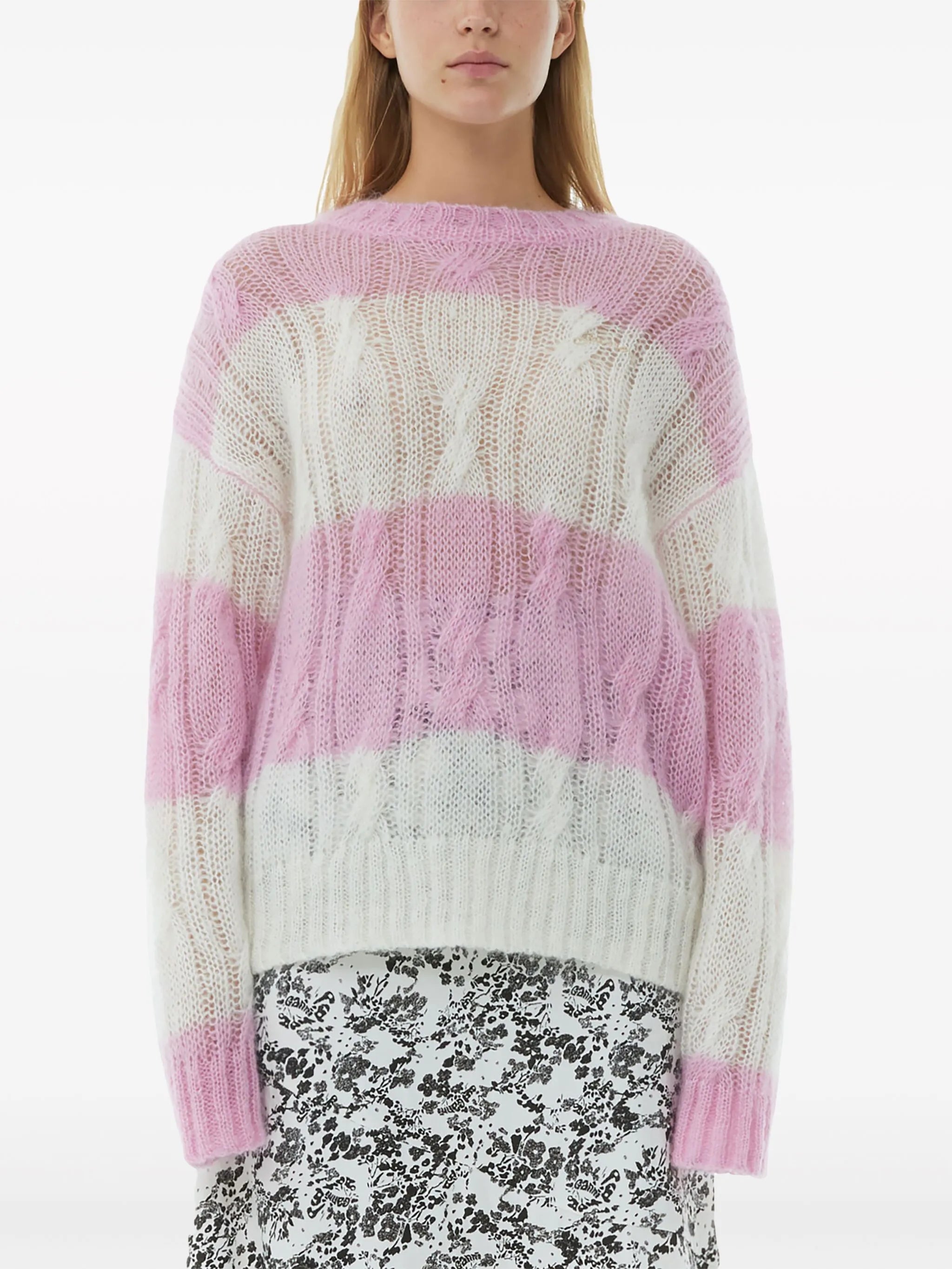 striped cable-knit jumper