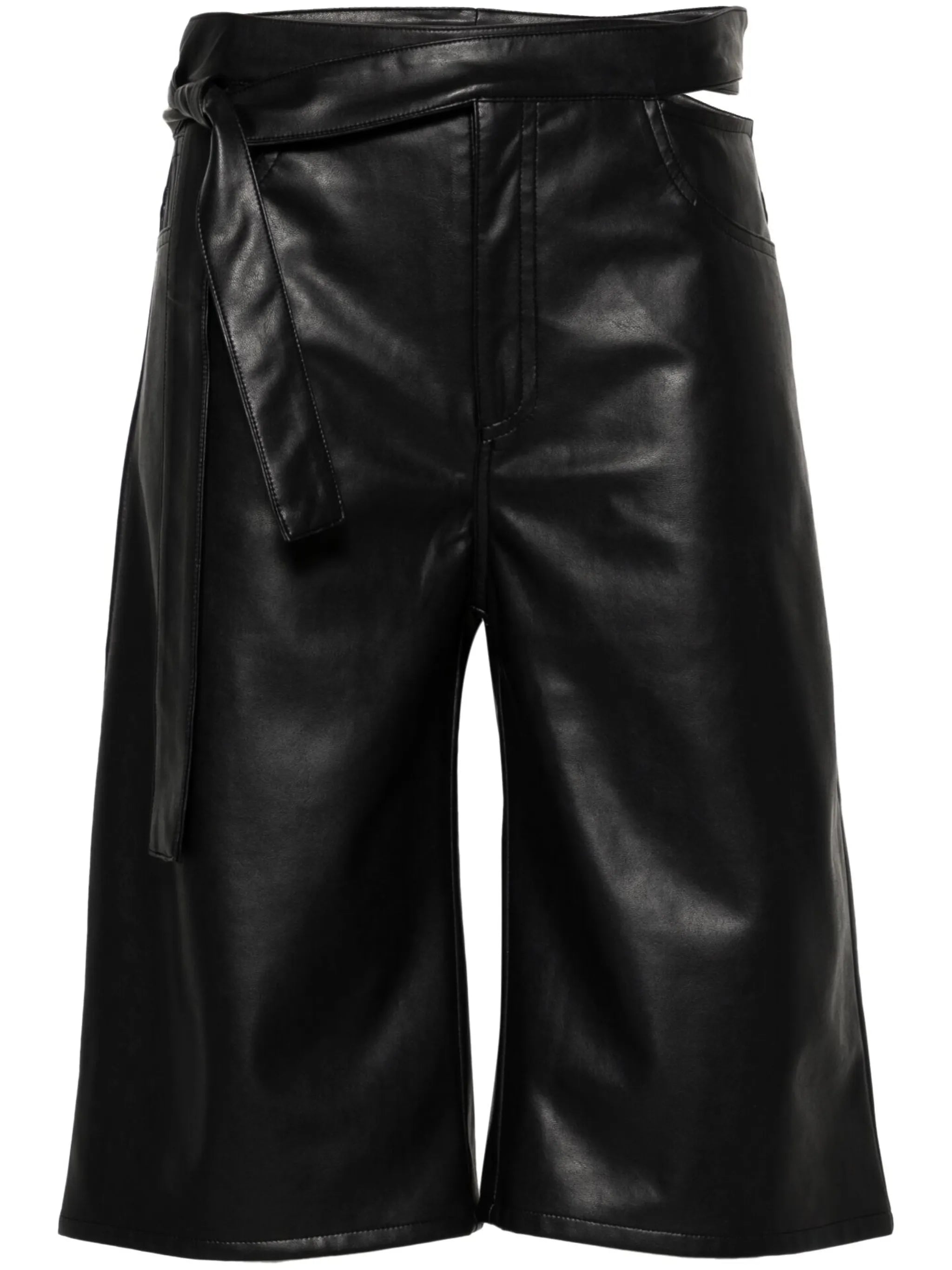 strap-embellished faux-leather shorts