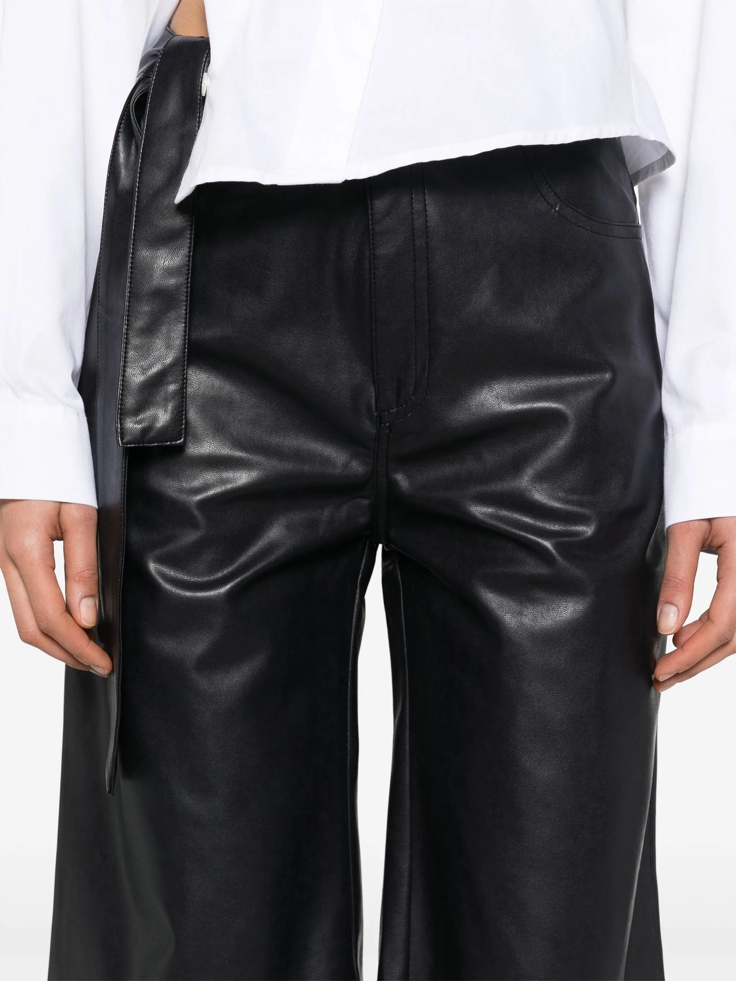 strap-embellished faux-leather shorts