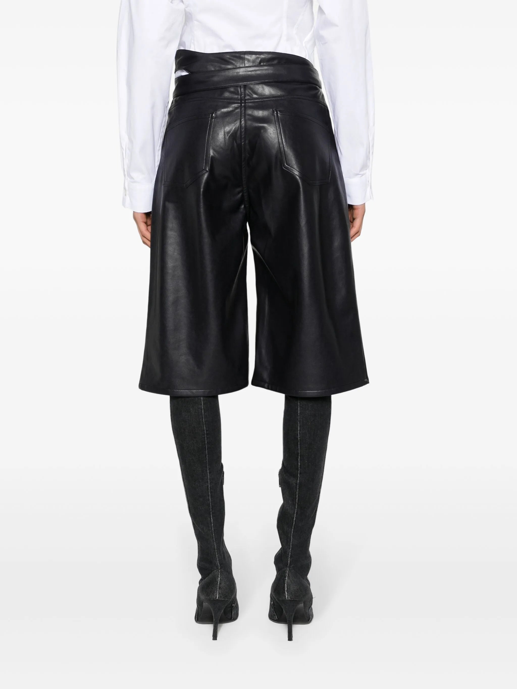 strap-embellished faux-leather shorts