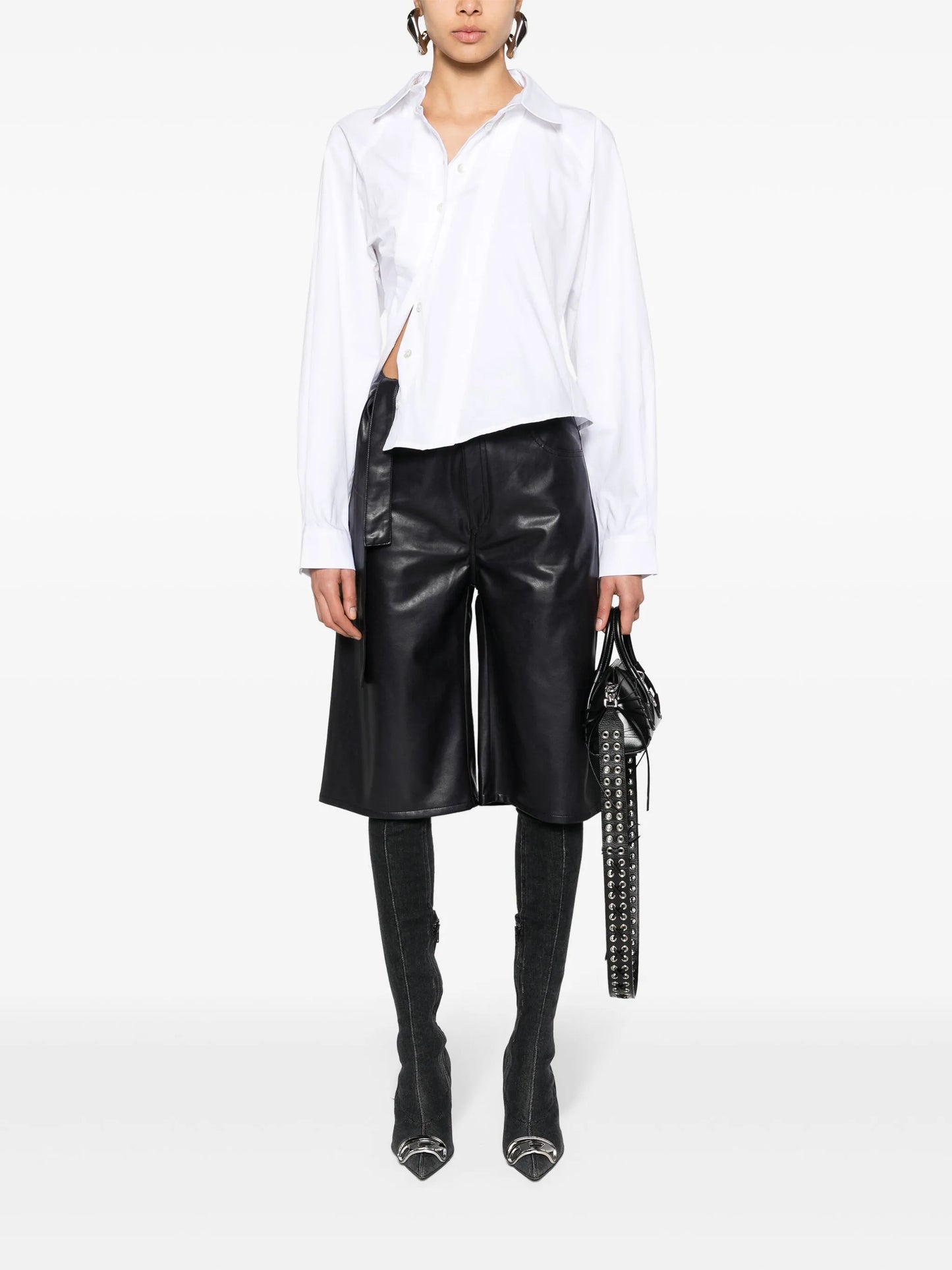 strap-embellished faux-leather shorts