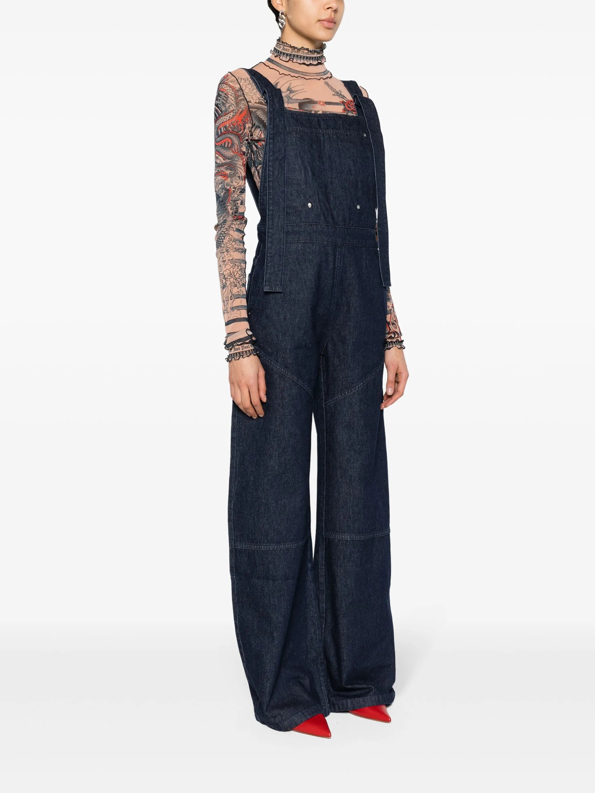 open-back denim overalls