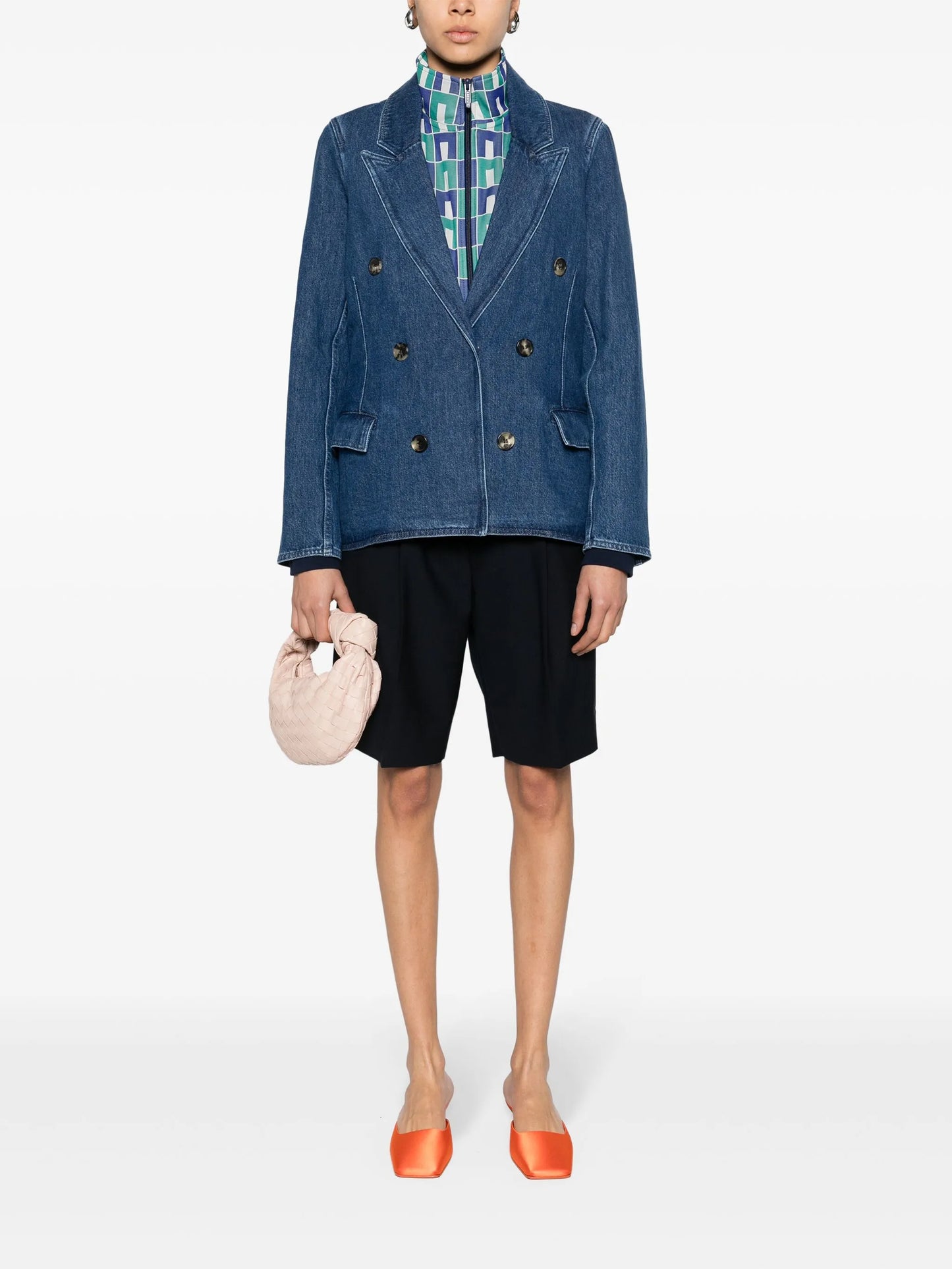 double-breasted denim blazer