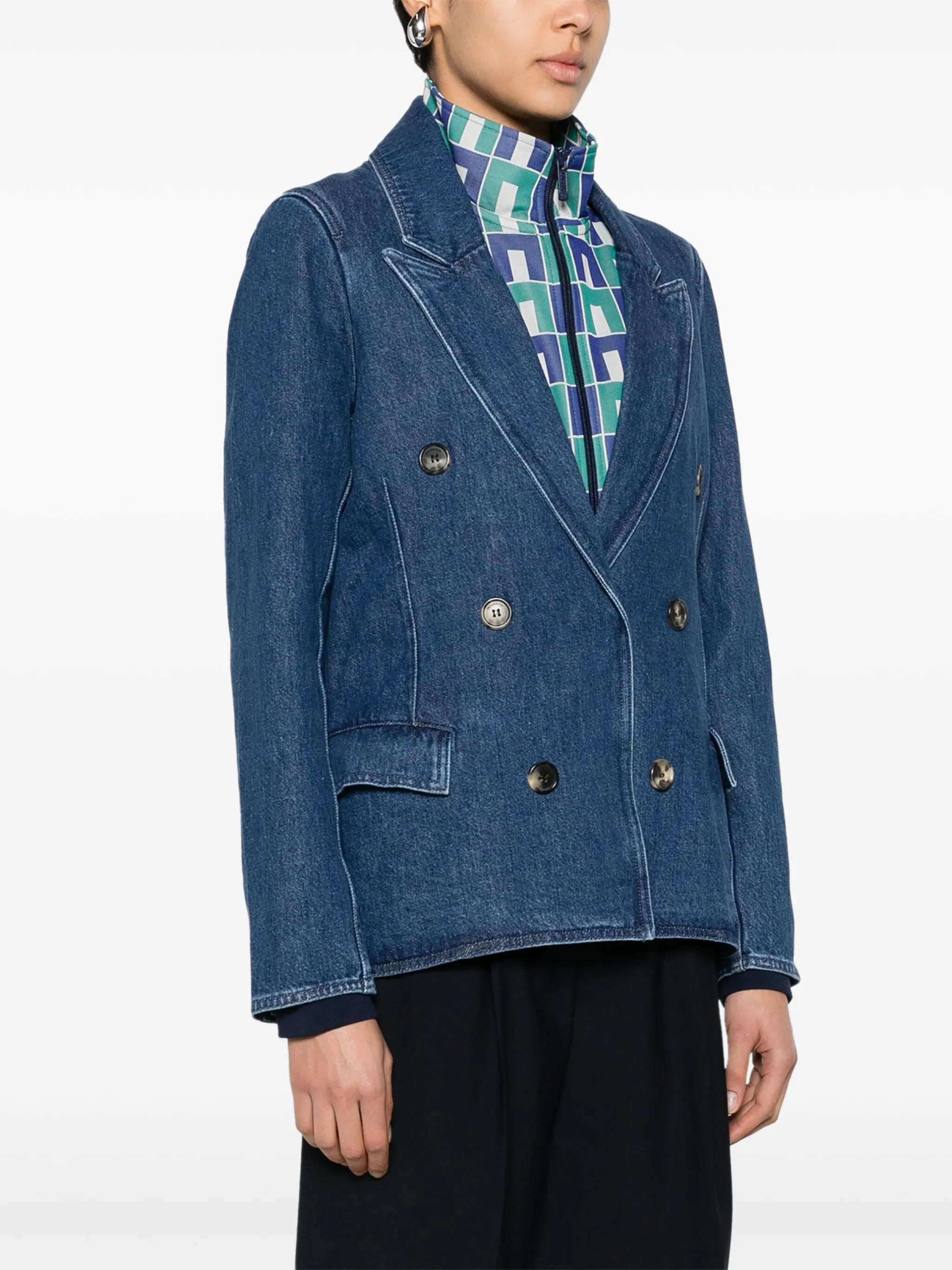 double-breasted denim blazer