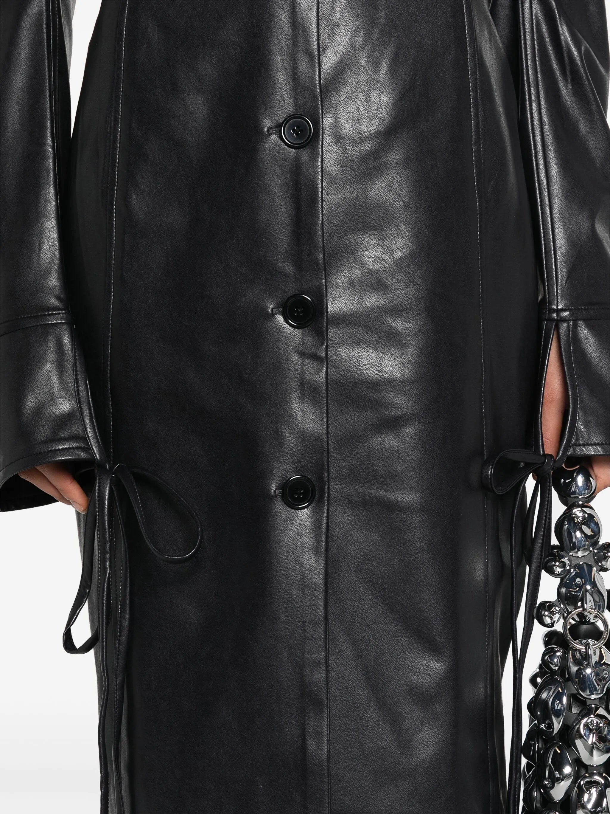 plunging faux-leather maxi dress