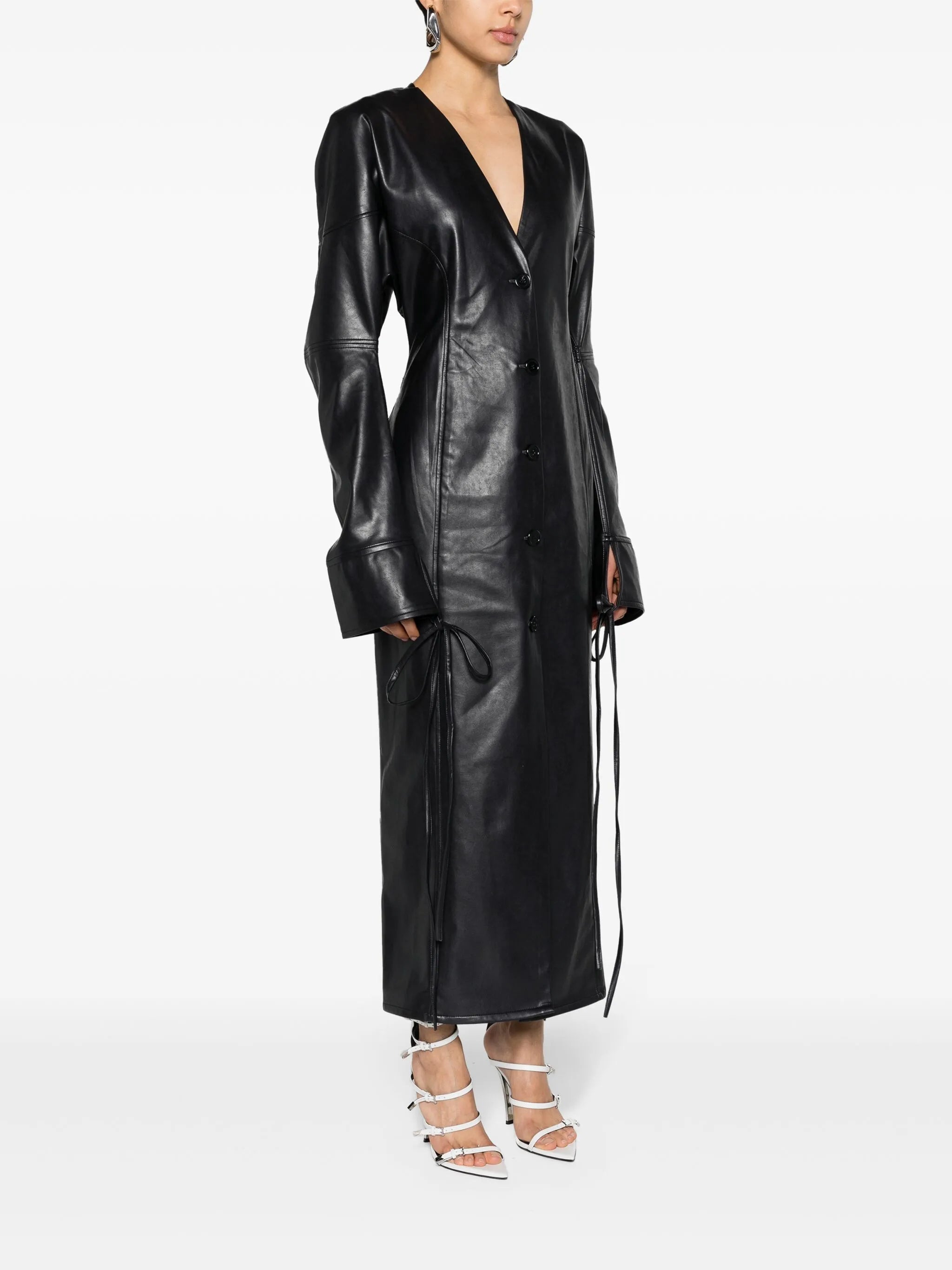 plunging faux-leather maxi dress