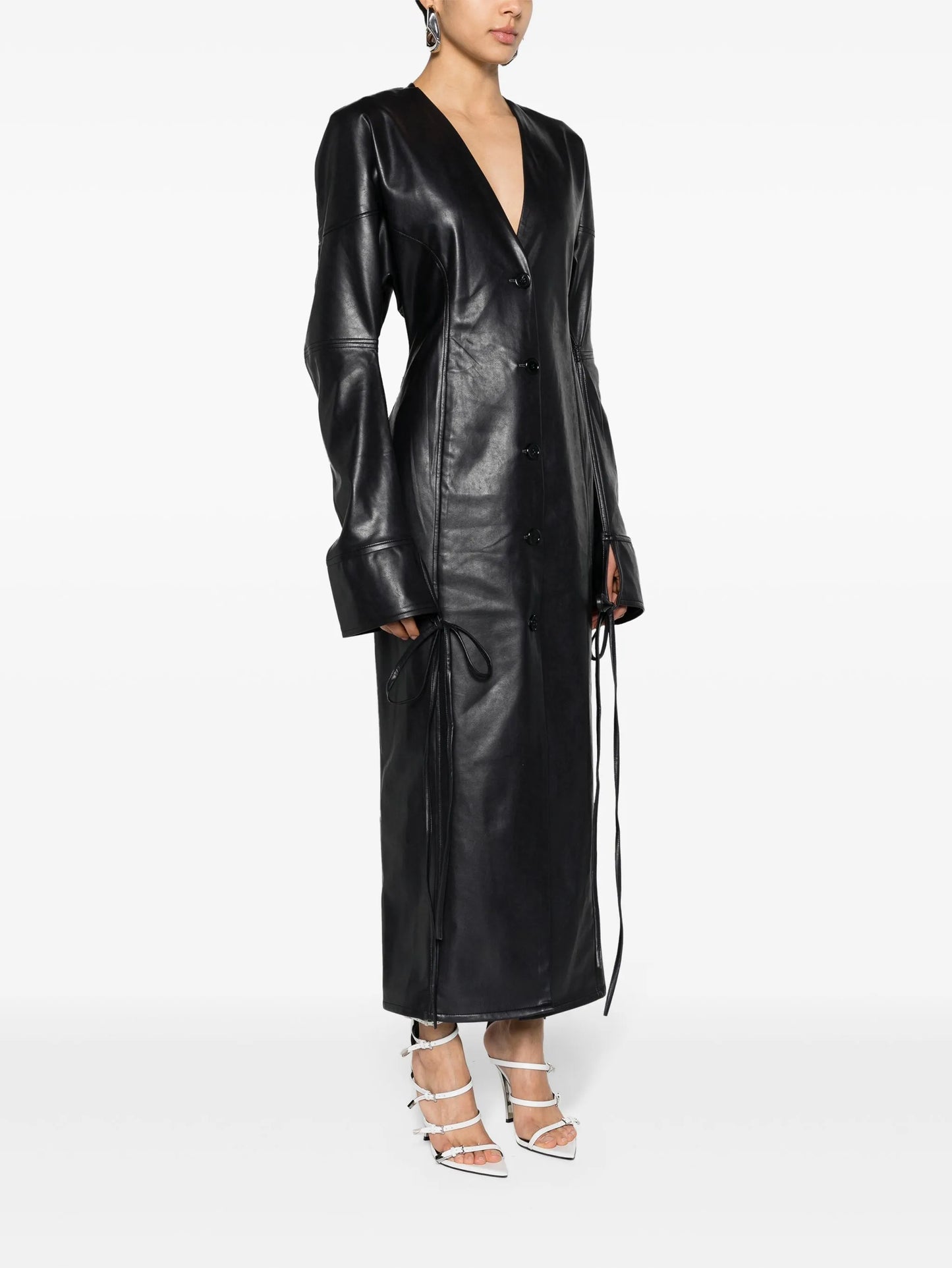 plunging faux-leather maxi dress
