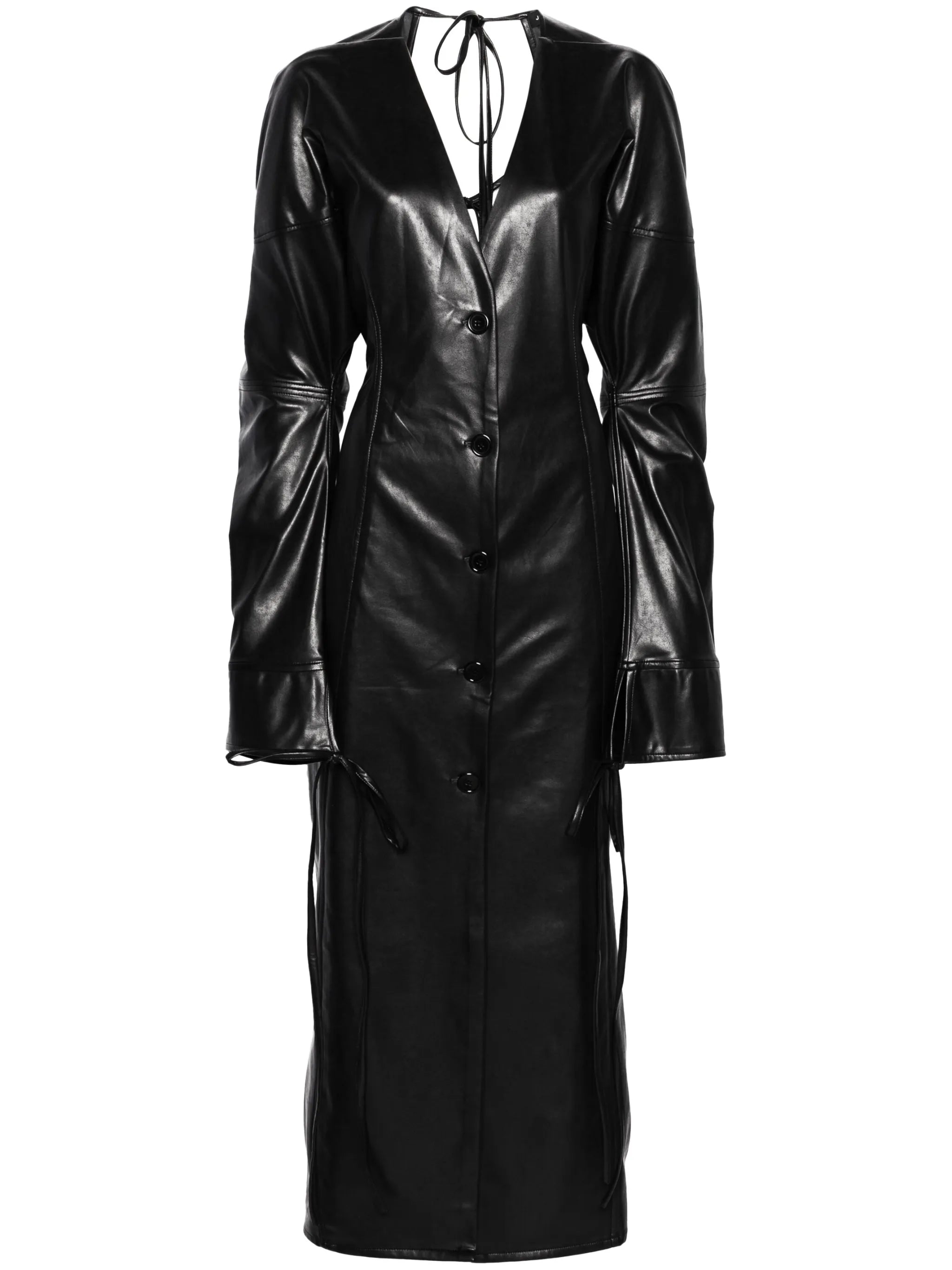 plunging faux-leather maxi dress