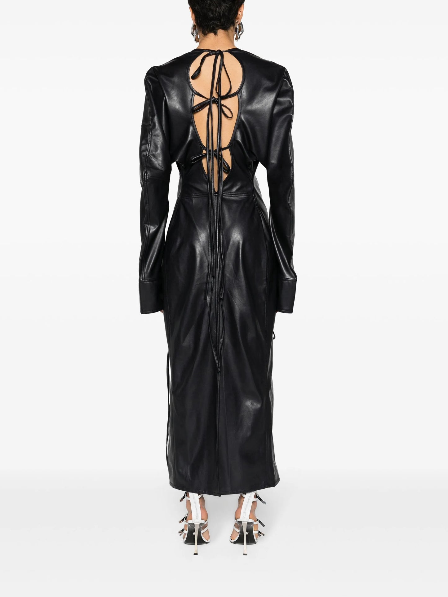 plunging faux-leather maxi dress