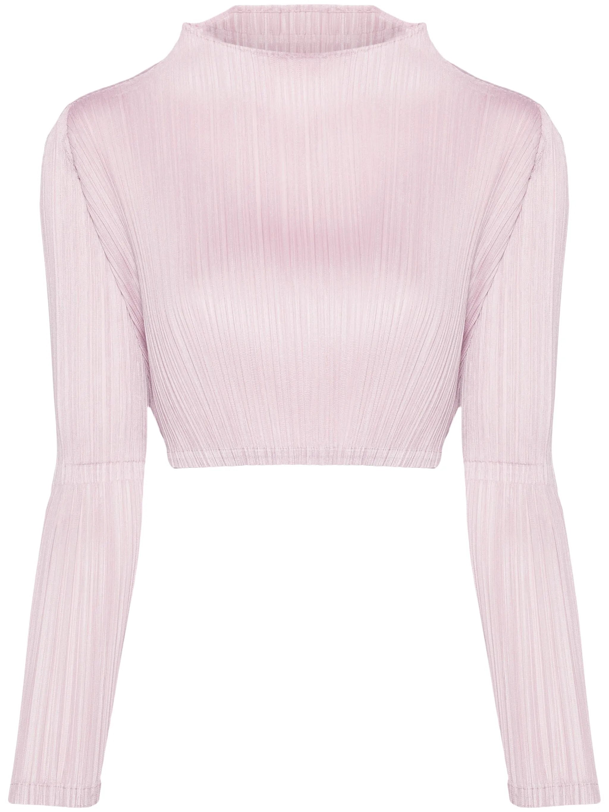 long-sleeve plissé cropped top