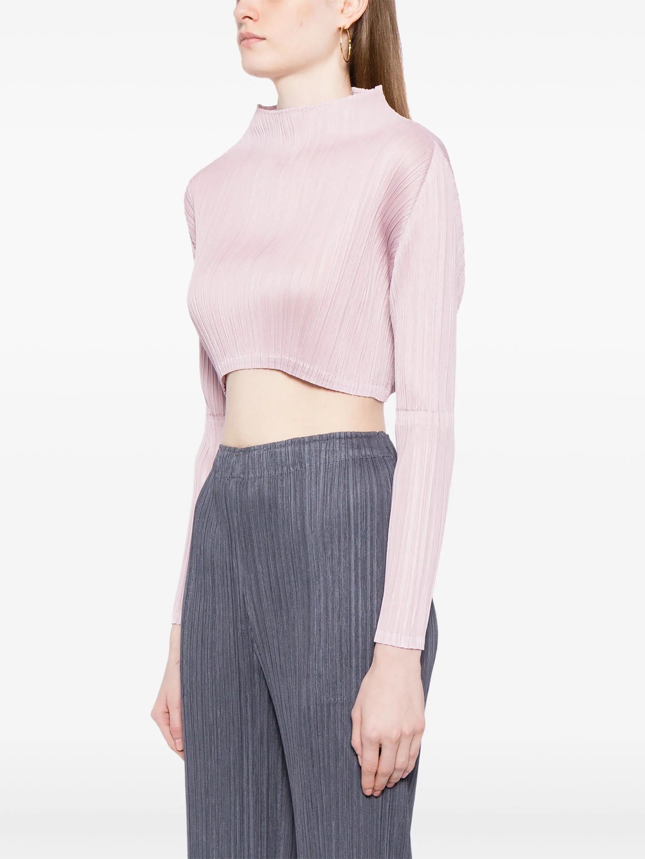 long-sleeve plissé cropped top