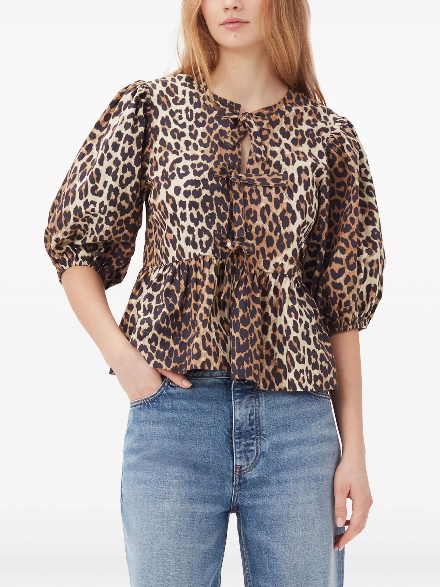 leopard-print organic-cotton blouse