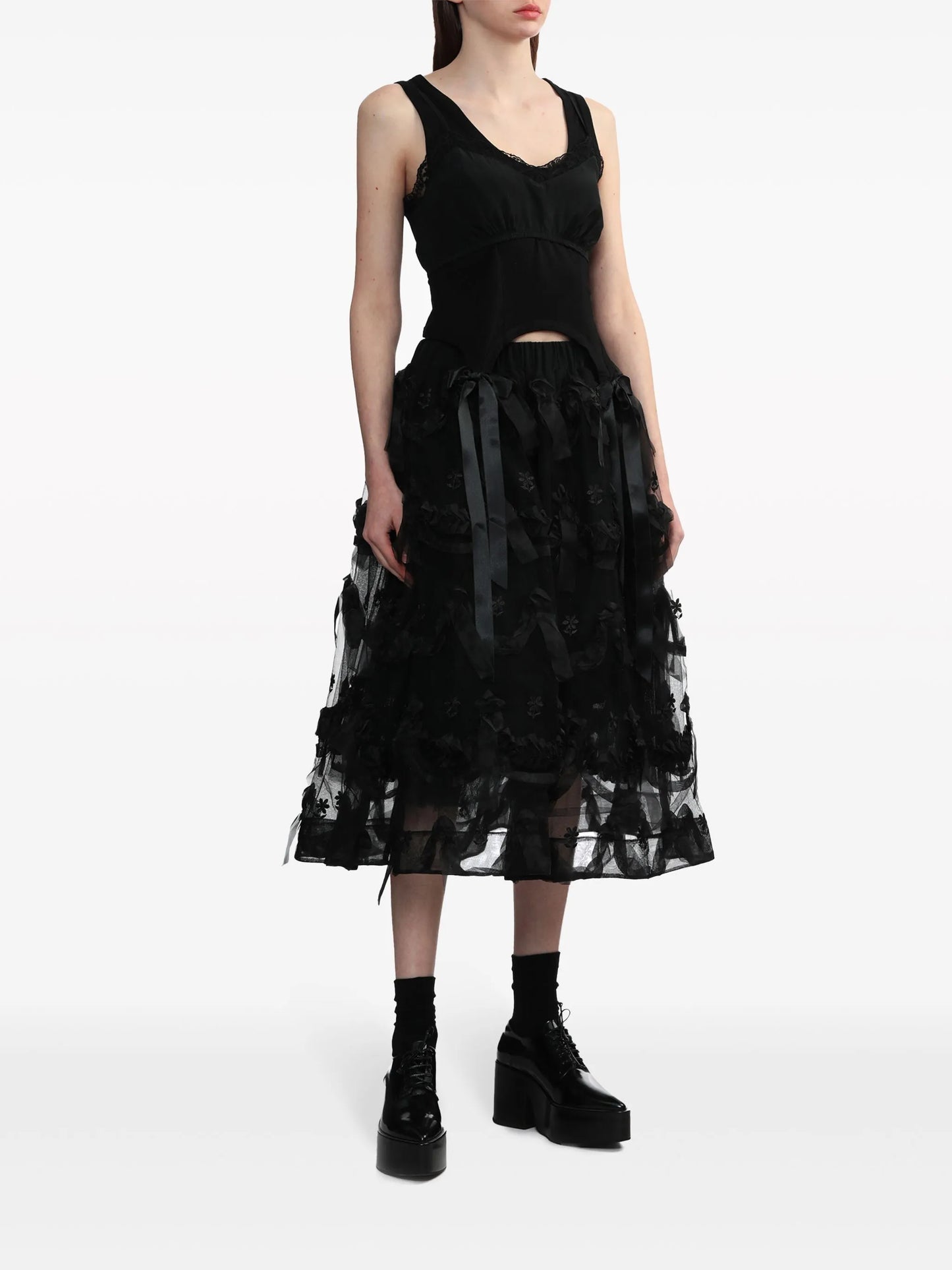 bow and ribbon-detail cotton vest