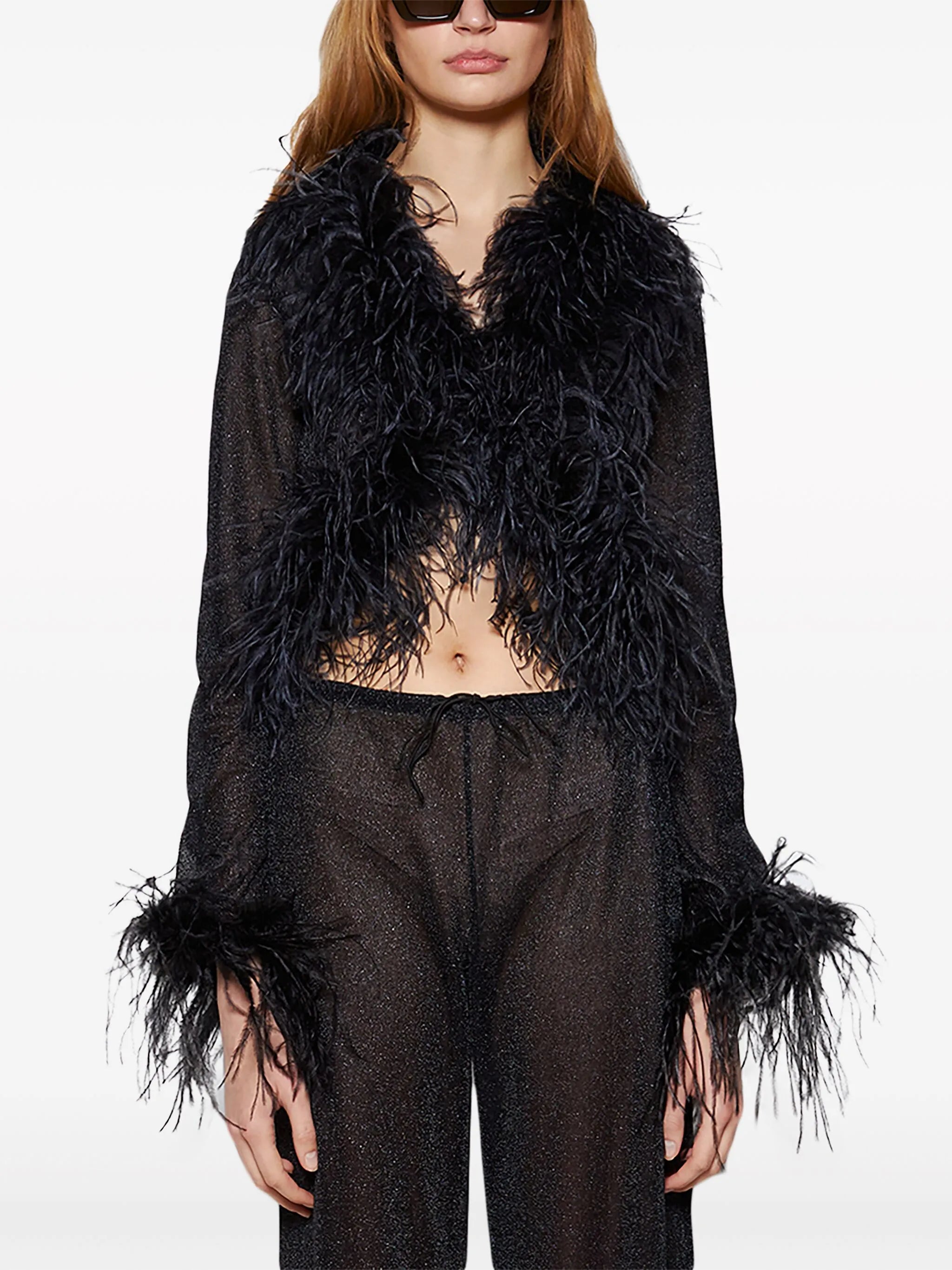 Lumière feather-trim shirt