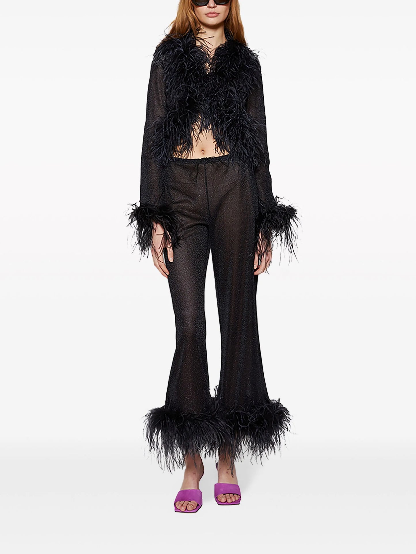 Lumière feather-trim shirt