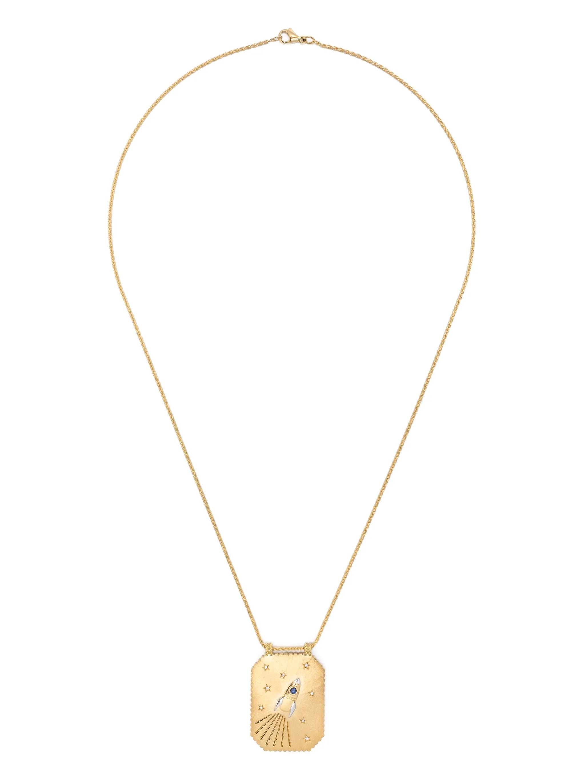 18kt yellow gold Love You diamond and sapphire necklace