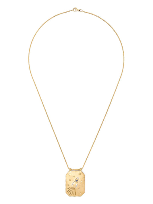 18kt yellow gold Love You diamond and sapphire necklace