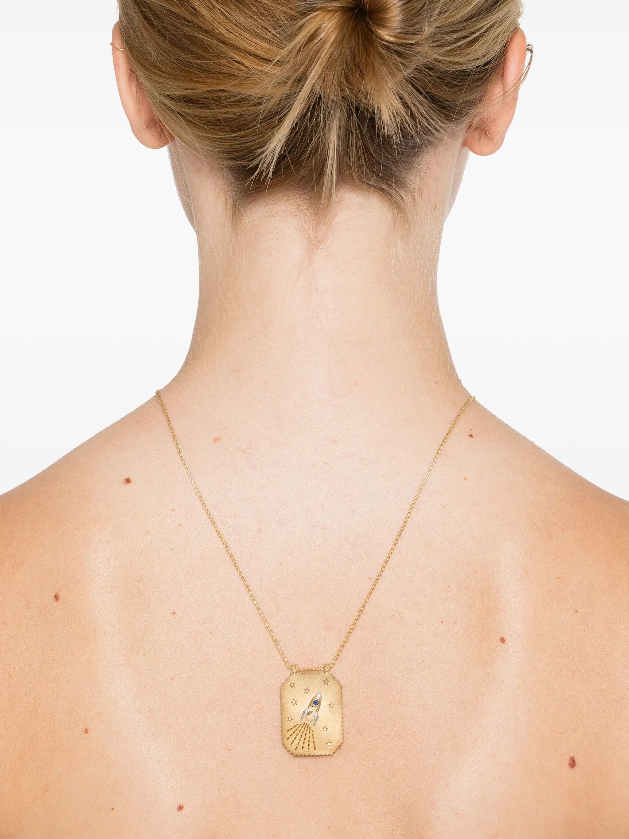 18kt yellow gold Love You diamond and sapphire necklace