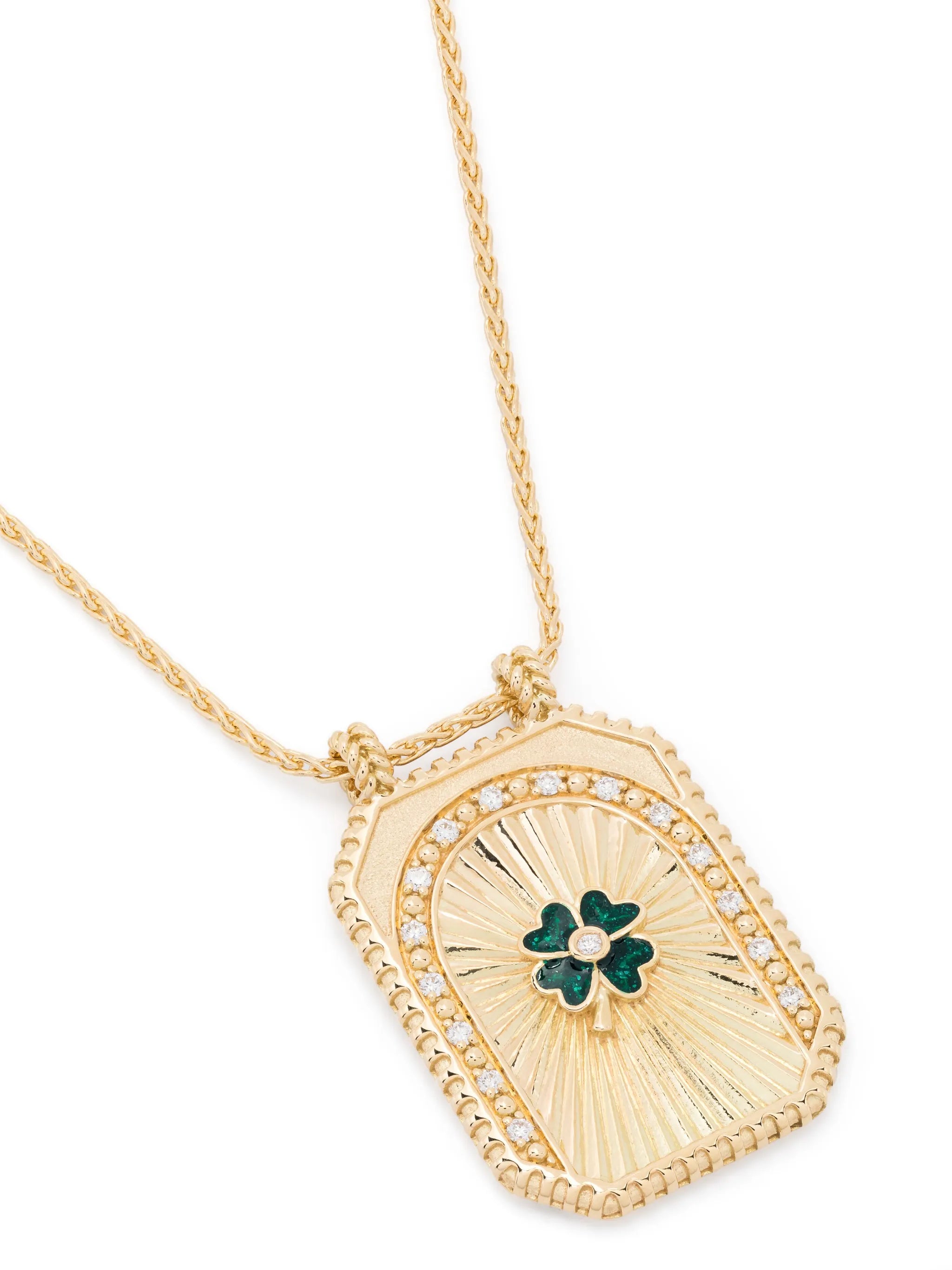 18kt yellow gold Clover Scapular diamond necklace