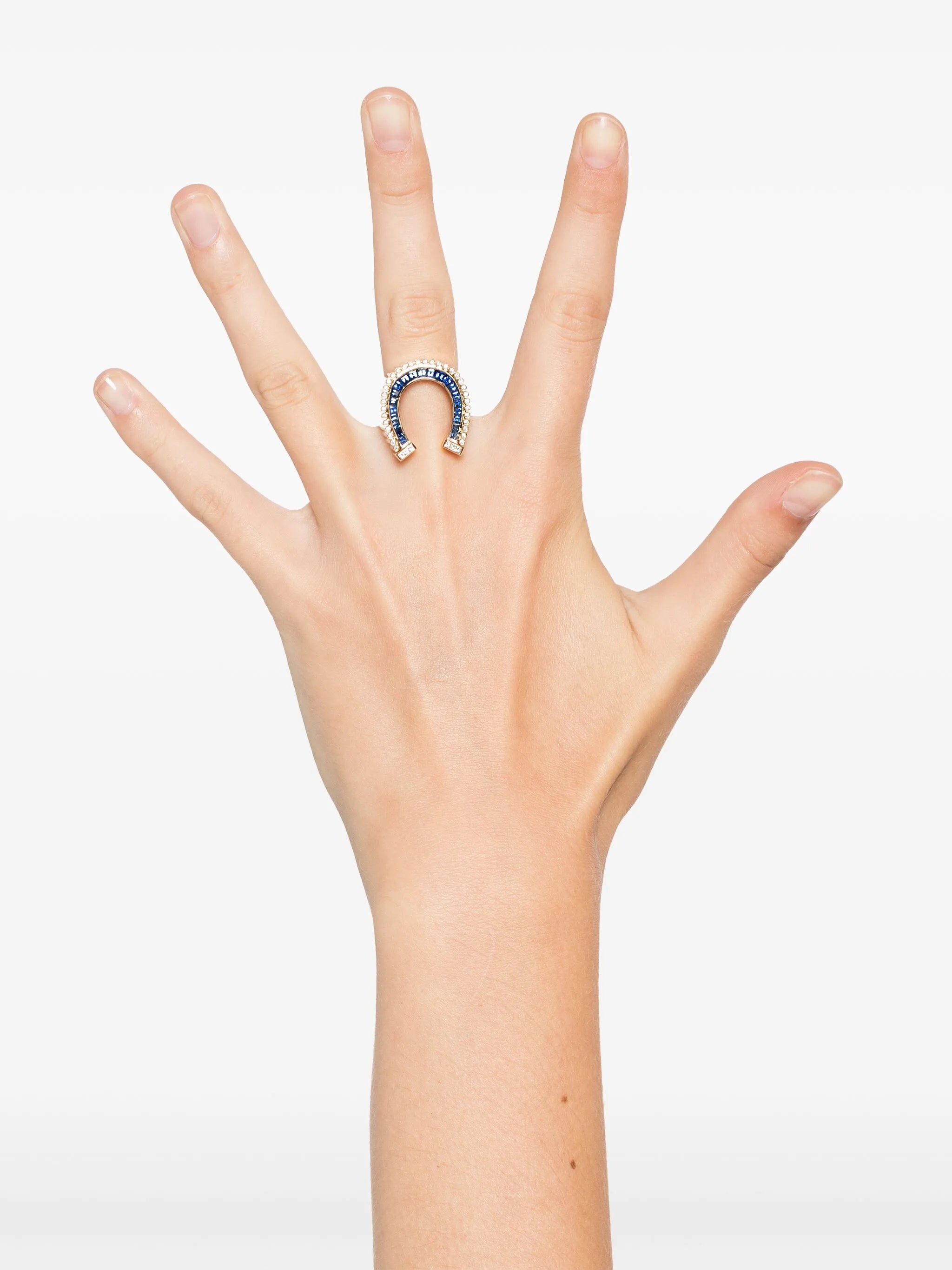 18kt yellow gold Horseshoe blue sapphire cocktail ring