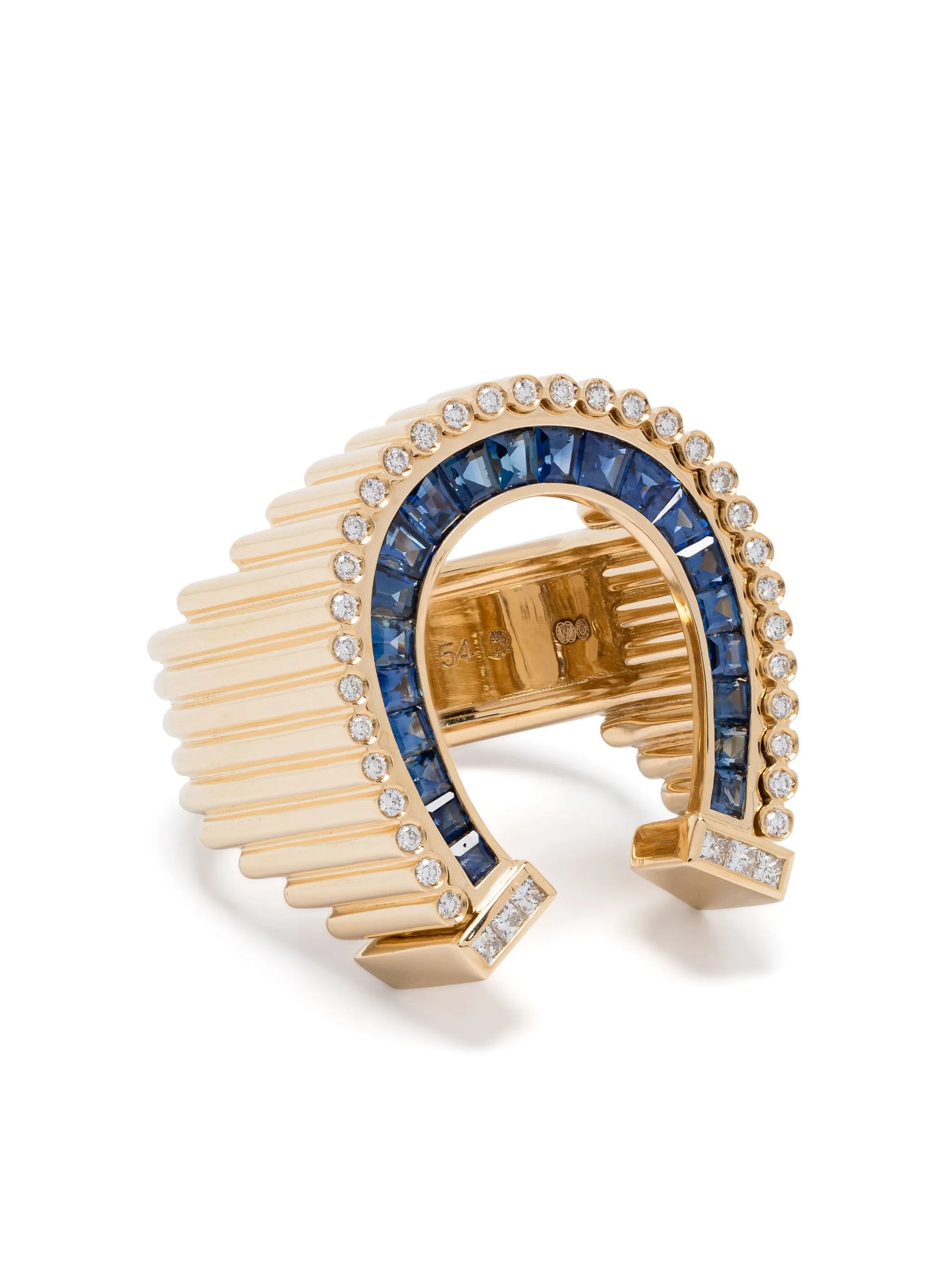 18kt yellow gold Horseshoe blue sapphire cocktail ring