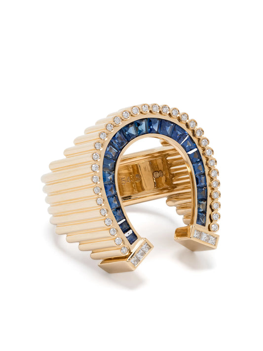 18kt yellow gold Horseshoe blue sapphire cocktail ring