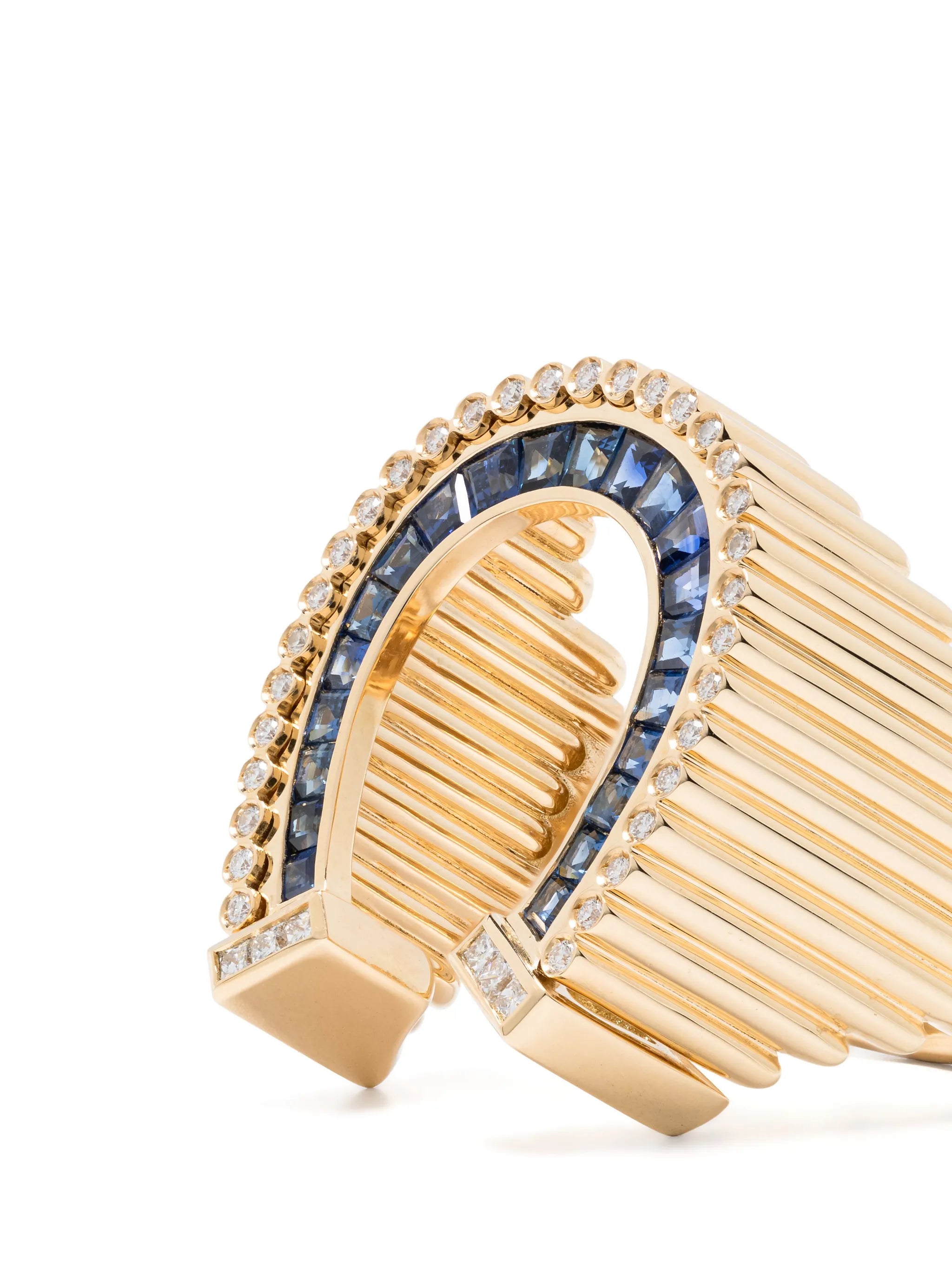 18kt yellow gold Horseshoe blue sapphire cocktail ring