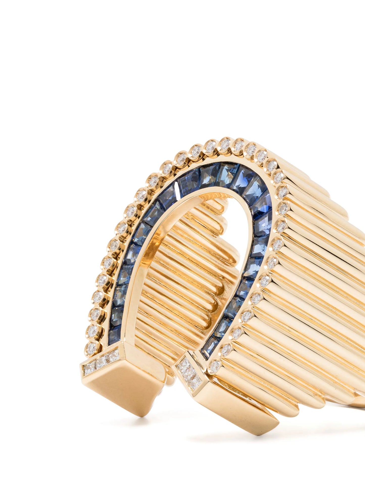 18kt yellow gold Horseshoe blue sapphire cocktail ring