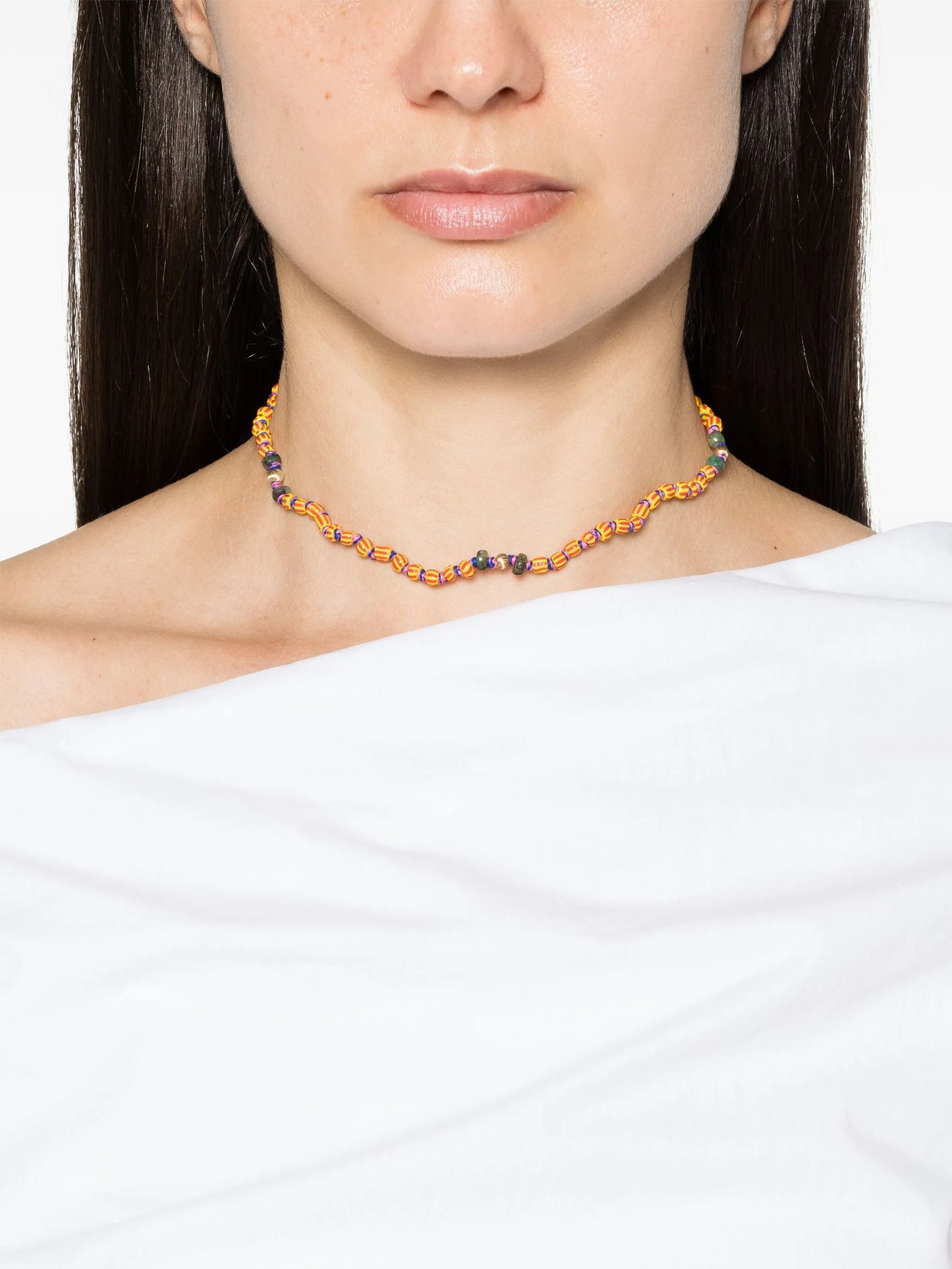 9kt yellow gold Mauli Ghana beaded necklace