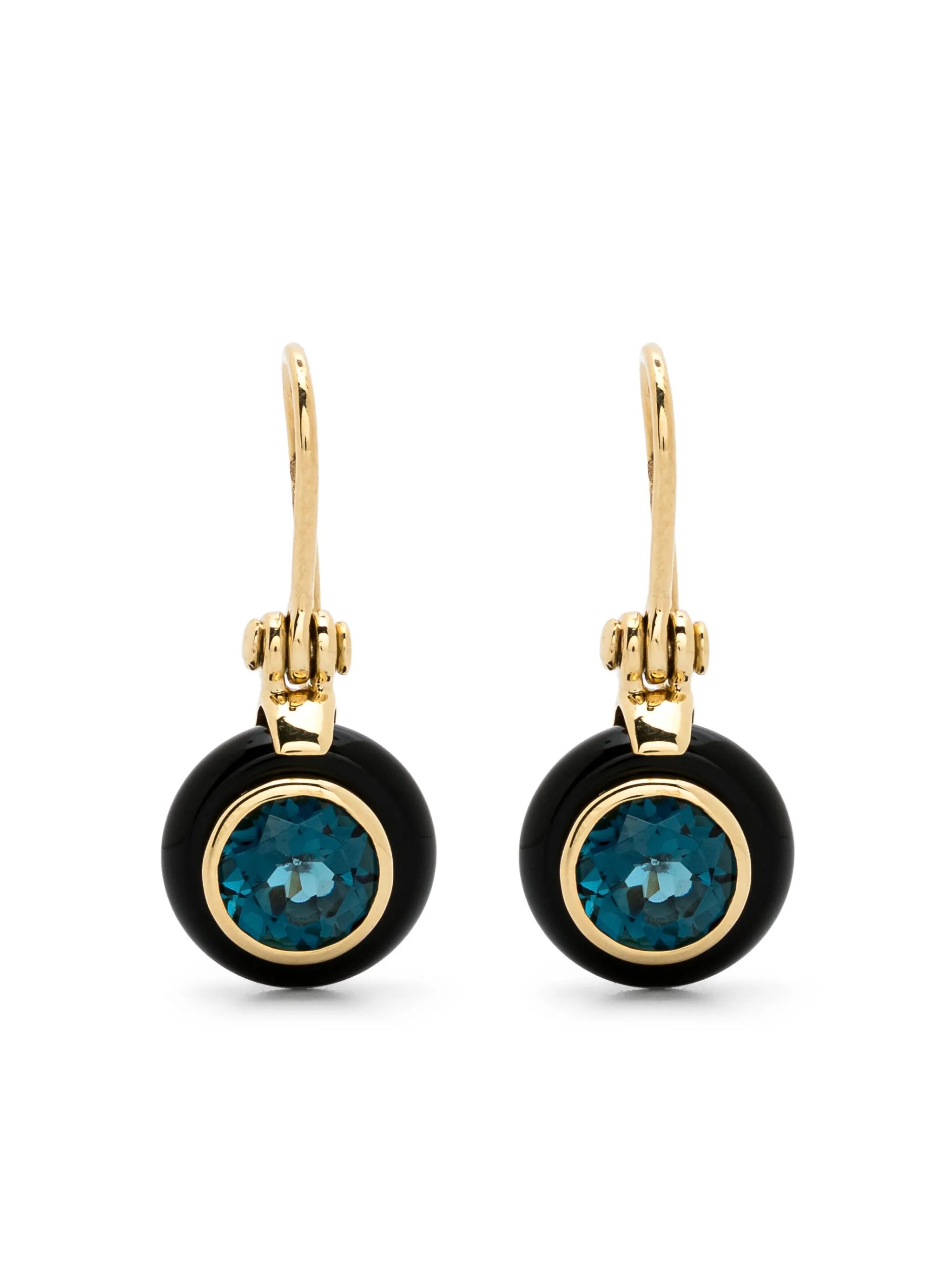 18kt yellow gold Frames onyx and topaz earrings