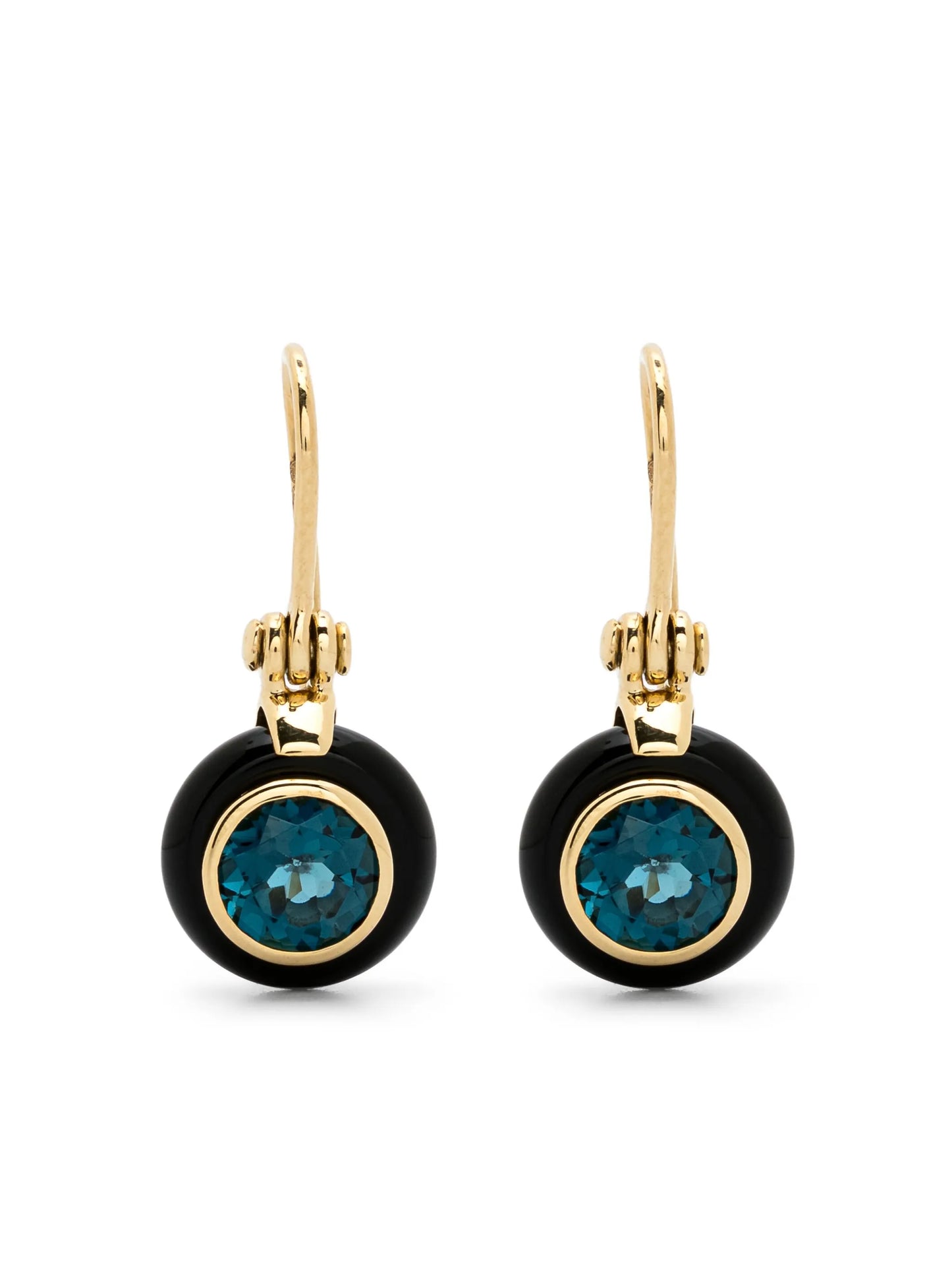 18kt yellow gold Frames onyx and topaz earrings