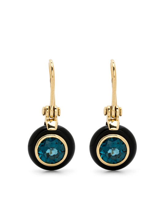 18kt yellow gold Frames onyx and topaz earrings