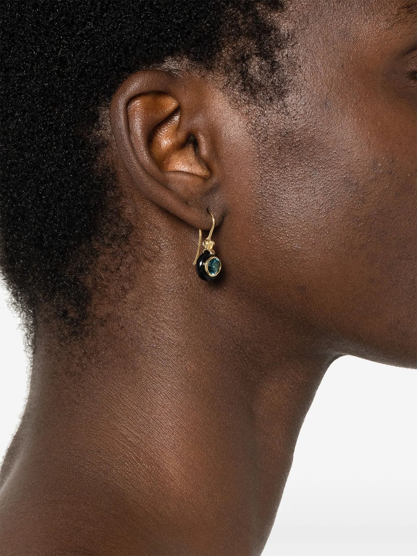 18kt yellow gold Frames onyx and topaz earrings