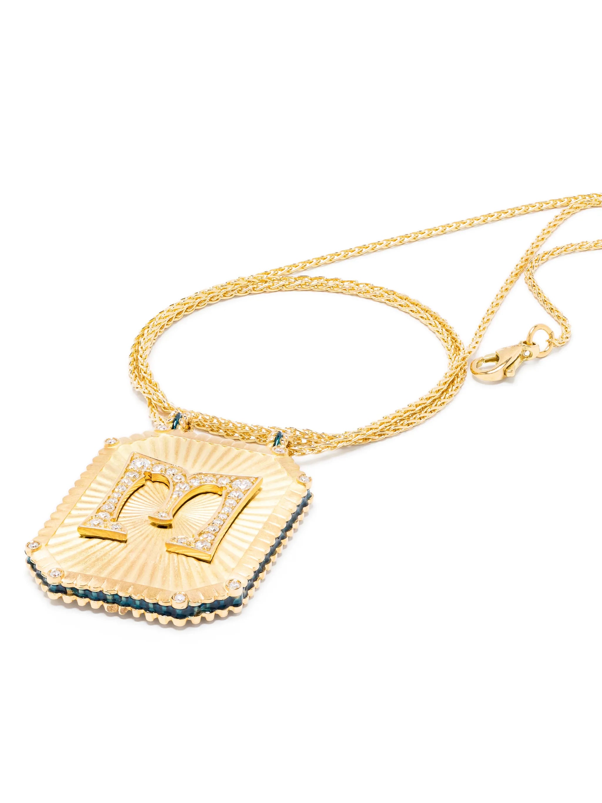 18kt yellow gold M Letter Scapular diamond necklace