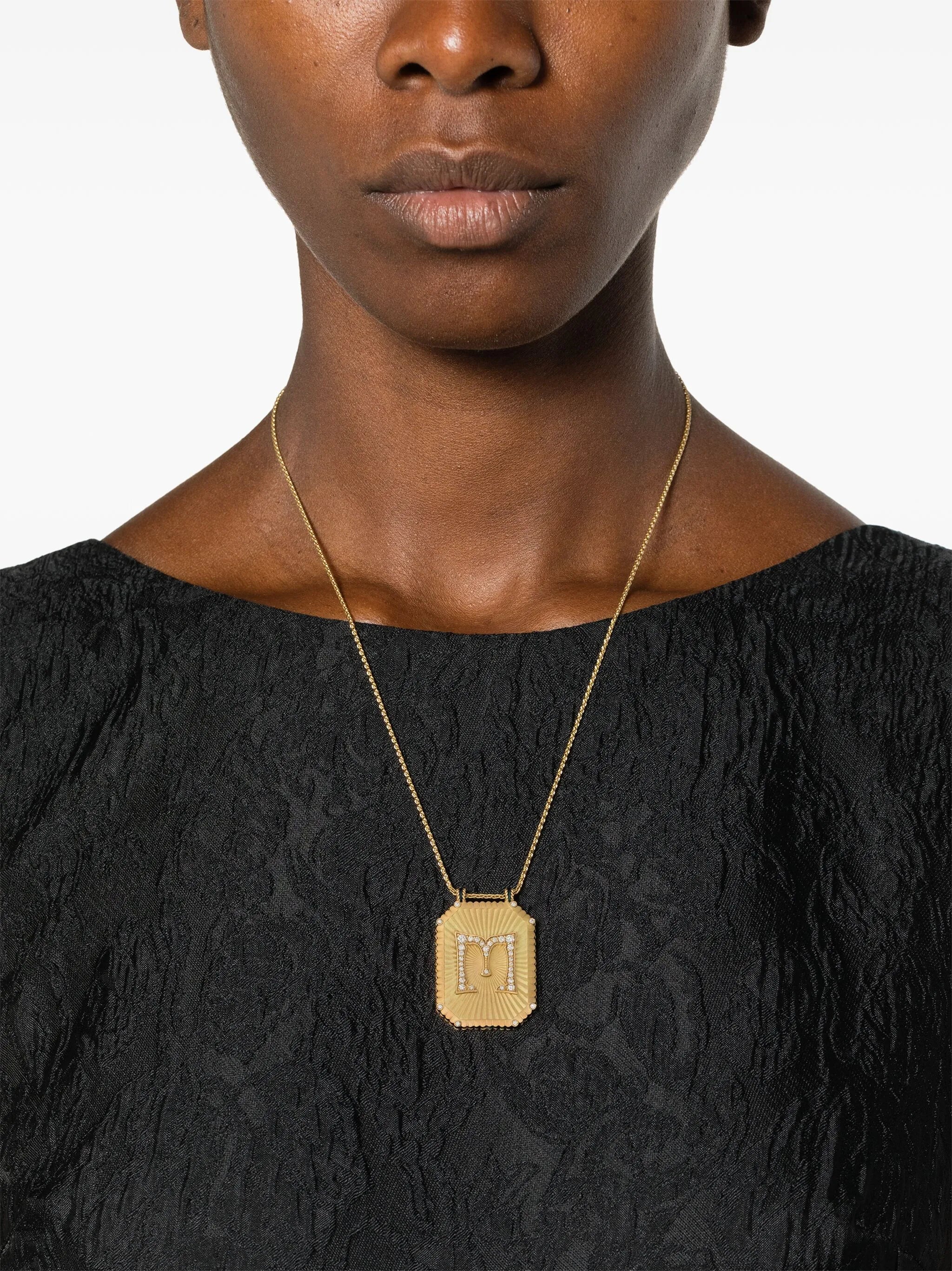 18kt yellow gold M Letter Scapular diamond necklace