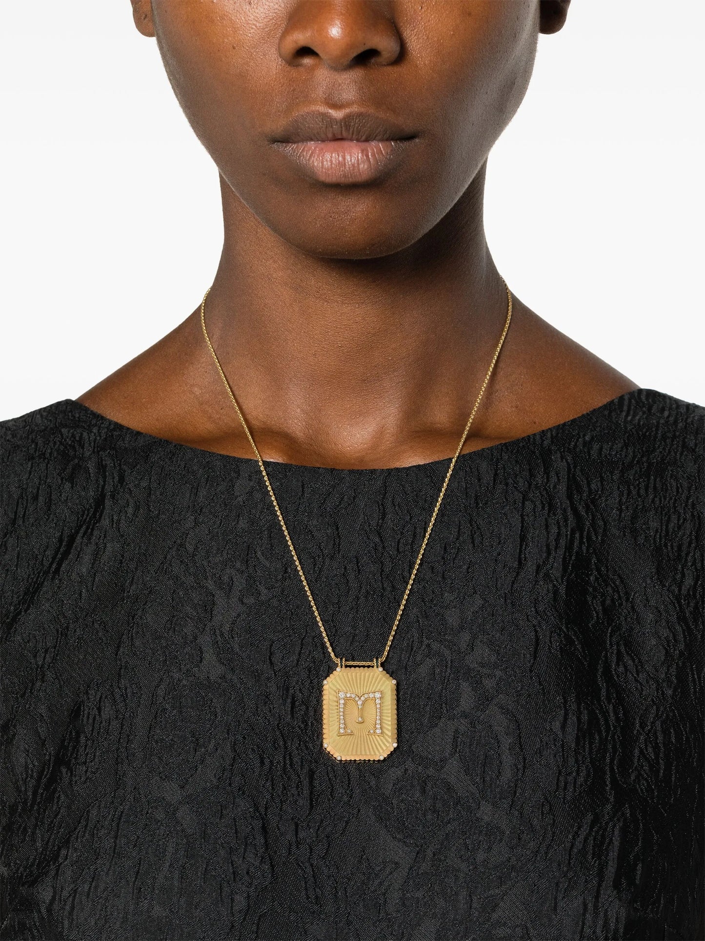 18kt yellow gold M Letter Scapular diamond necklace