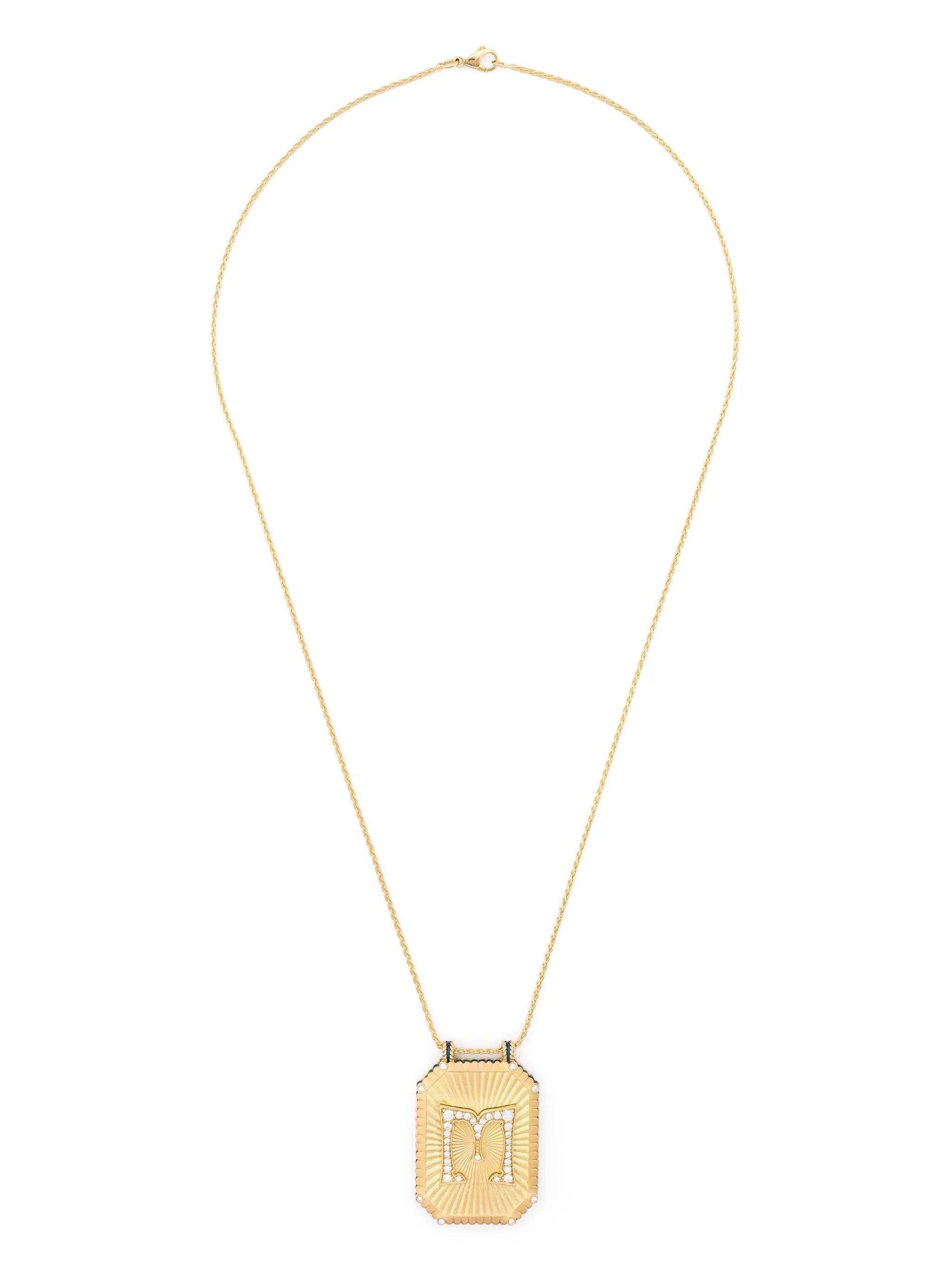 18kt yellow gold M Letter Scapular diamond necklace