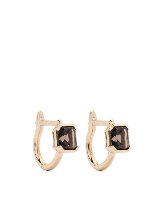 9kt yellow gold Domino smoky quartz earrings