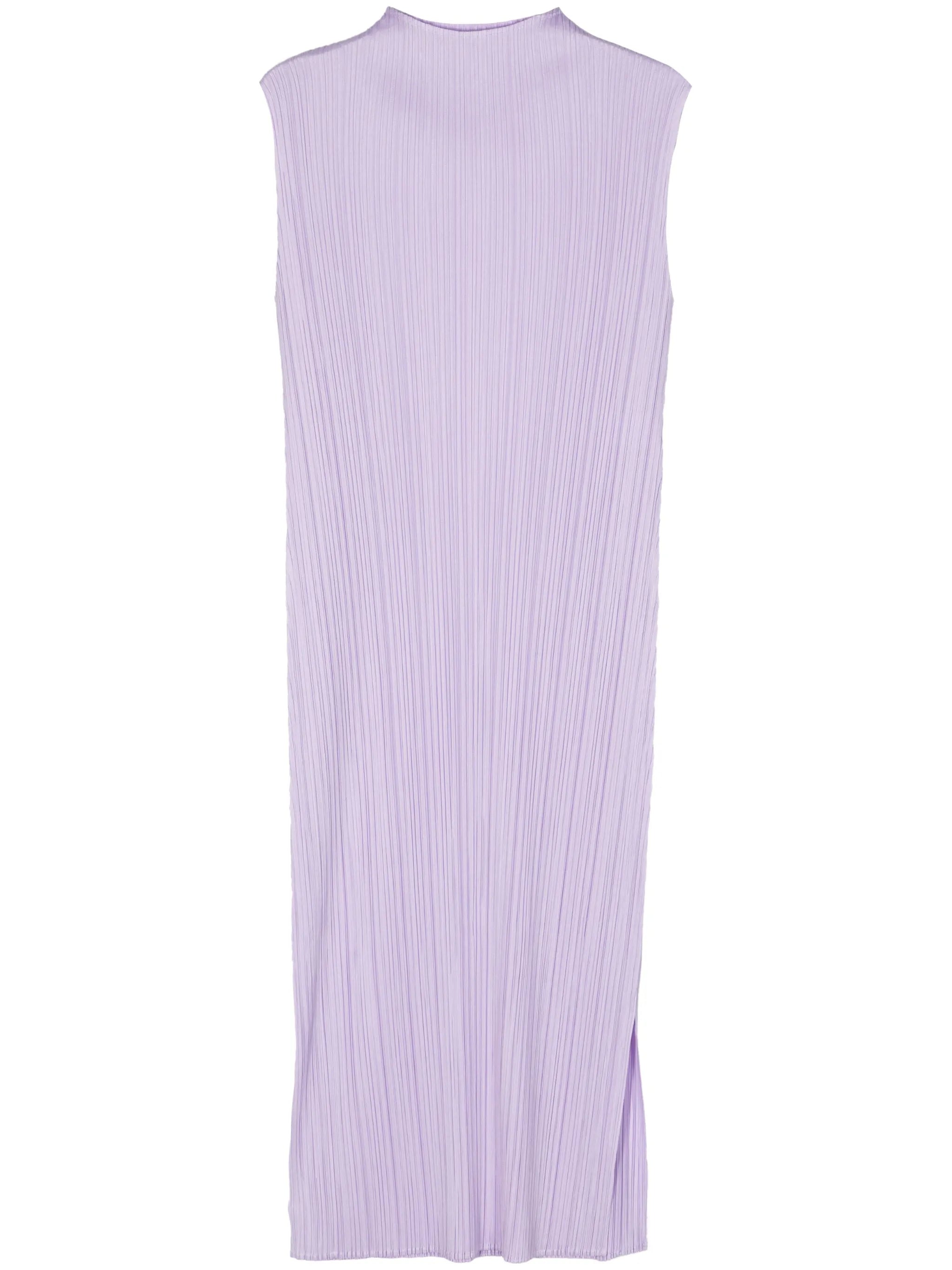 mock-neck plissé midi dress