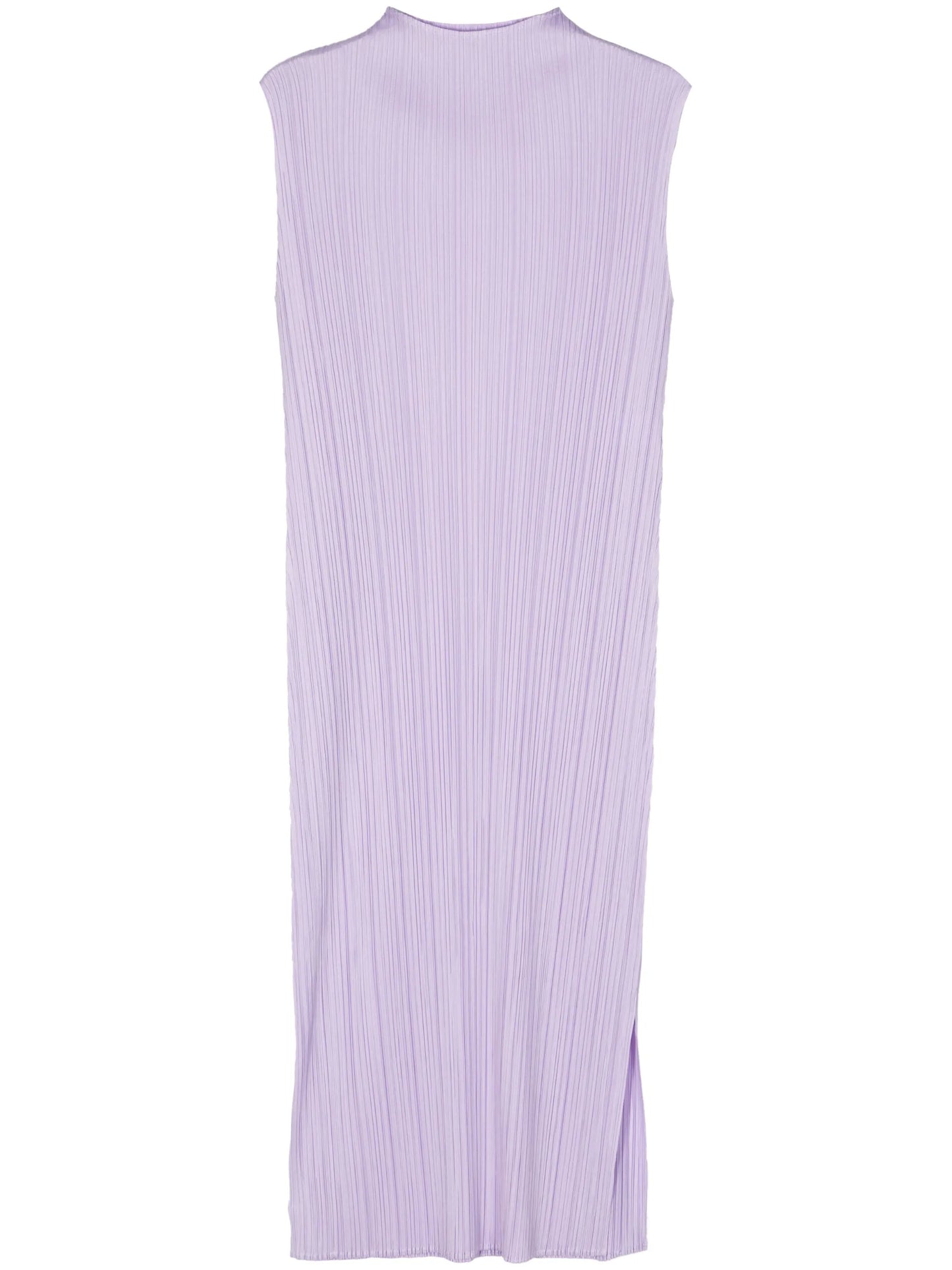 mock-neck plissé midi dress