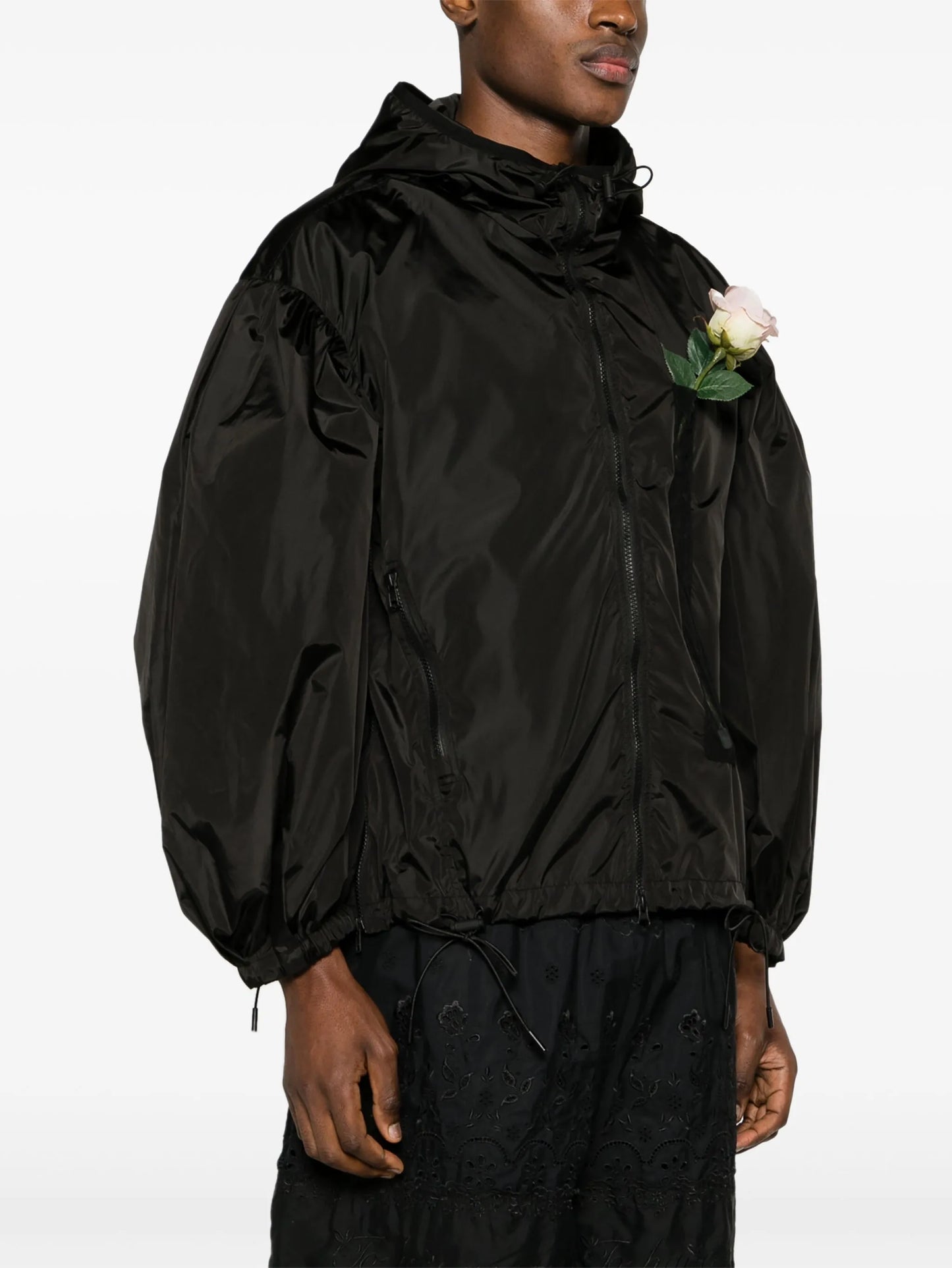 floral-appliqué hooded jacket