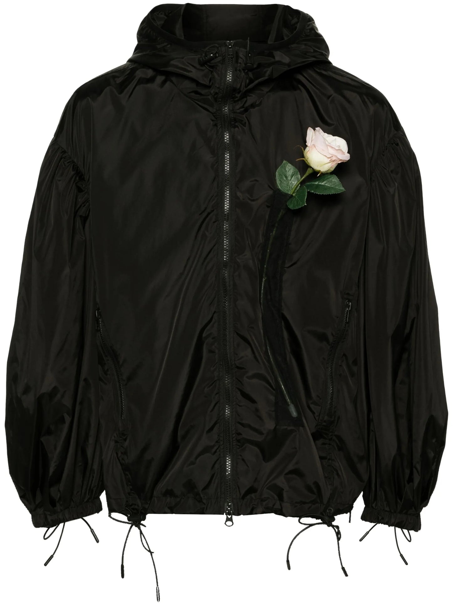 floral-appliqué hooded jacket