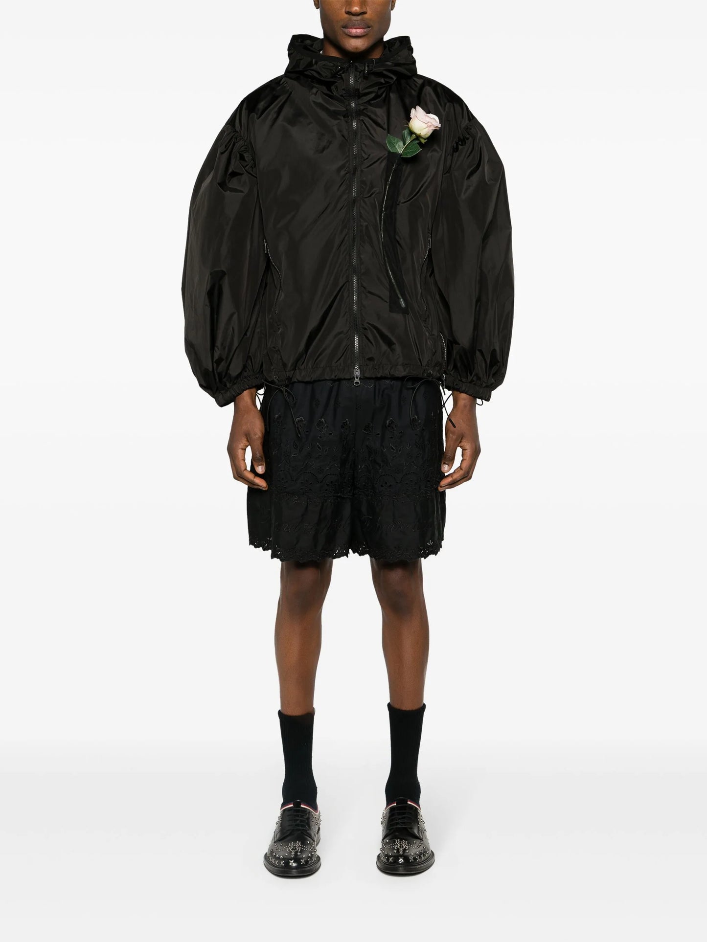 floral-appliqué hooded jacket