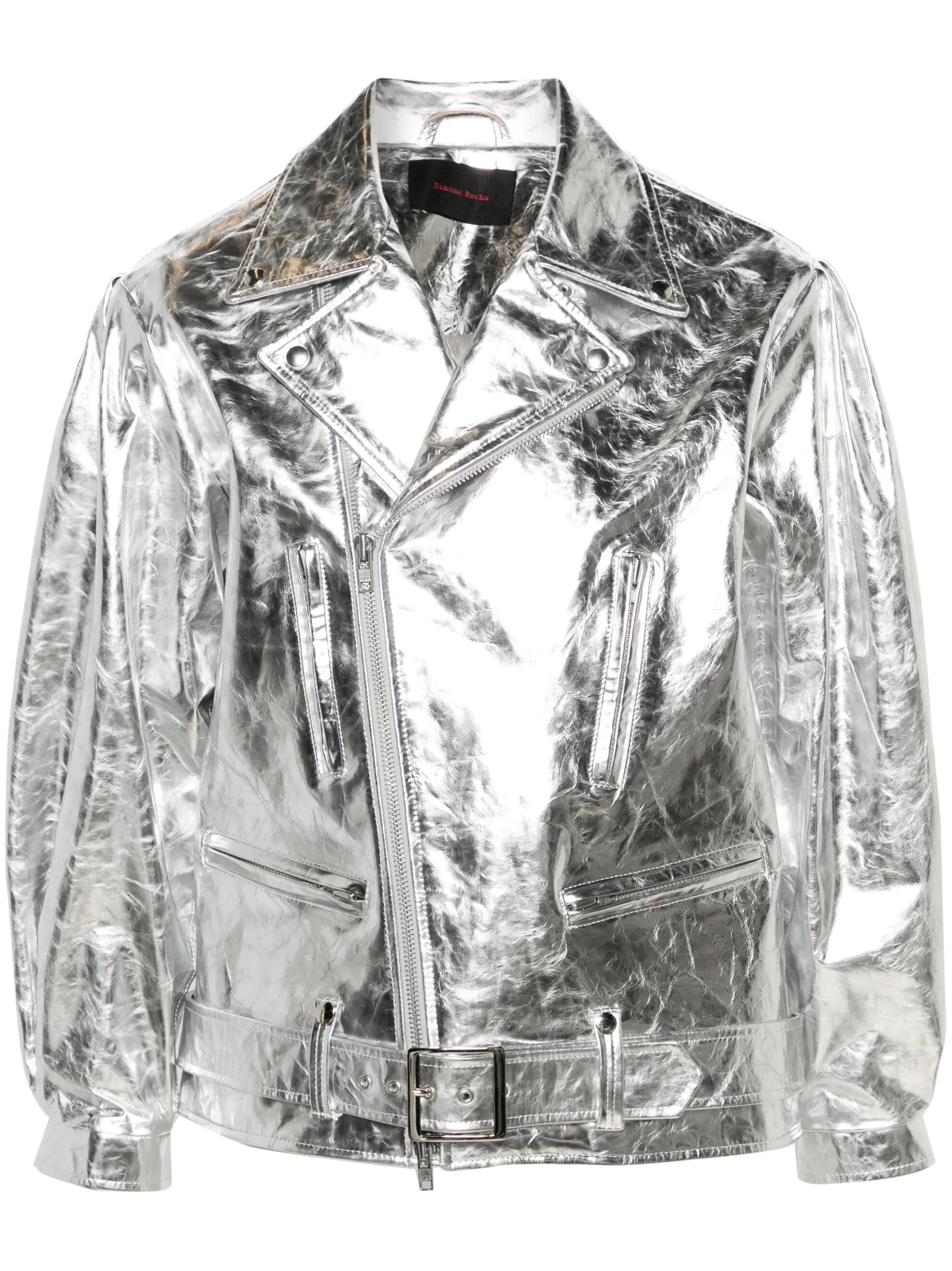 metallic-leather biker jacket