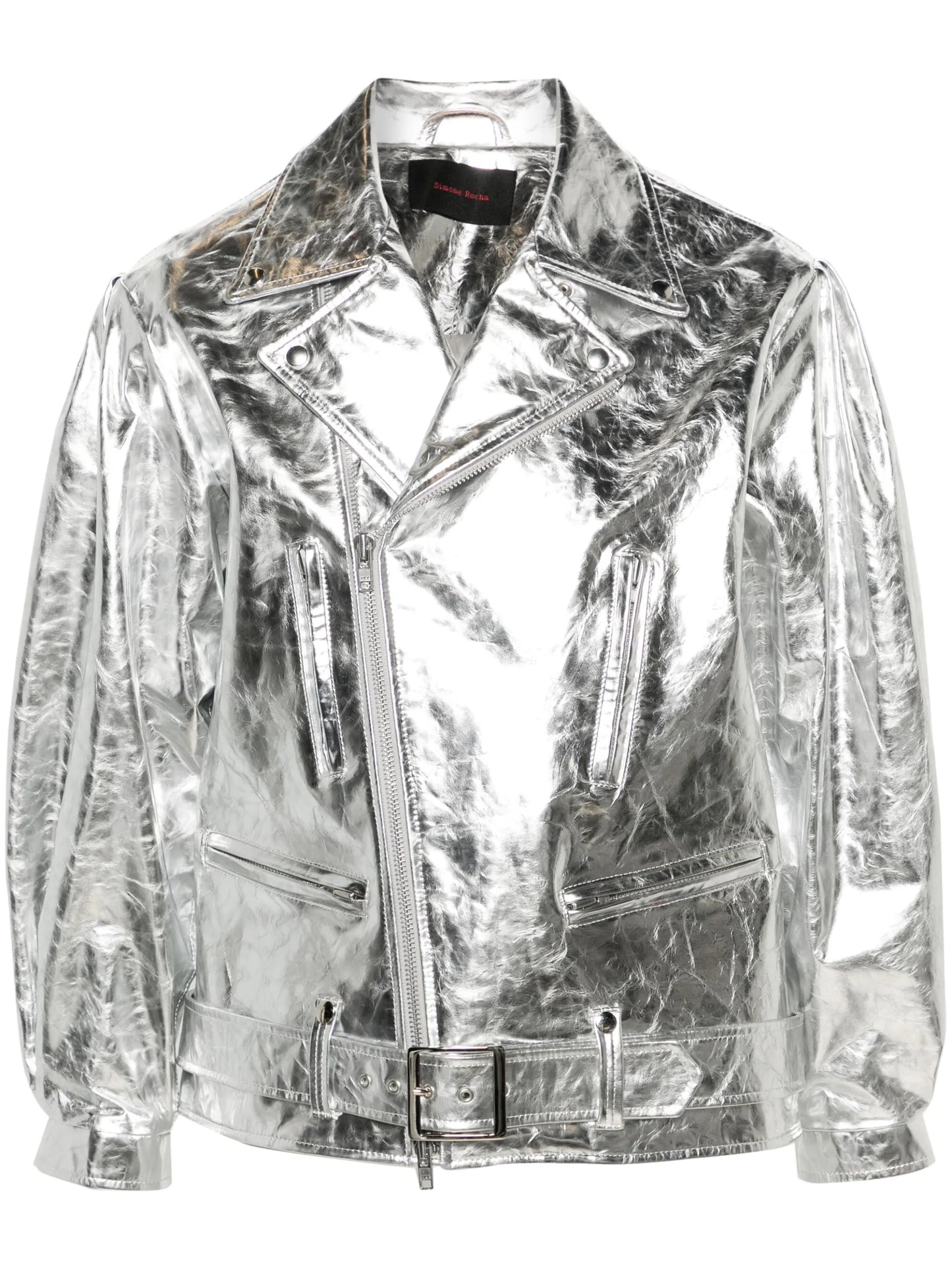 metallic-leather biker jacket
