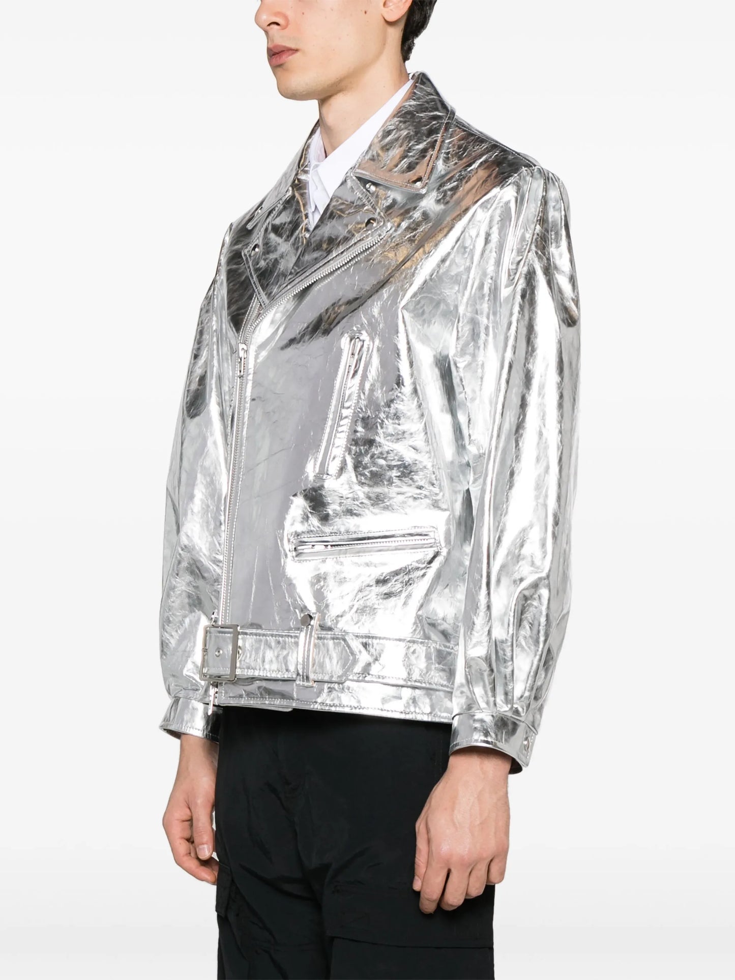 metallic-leather biker jacket