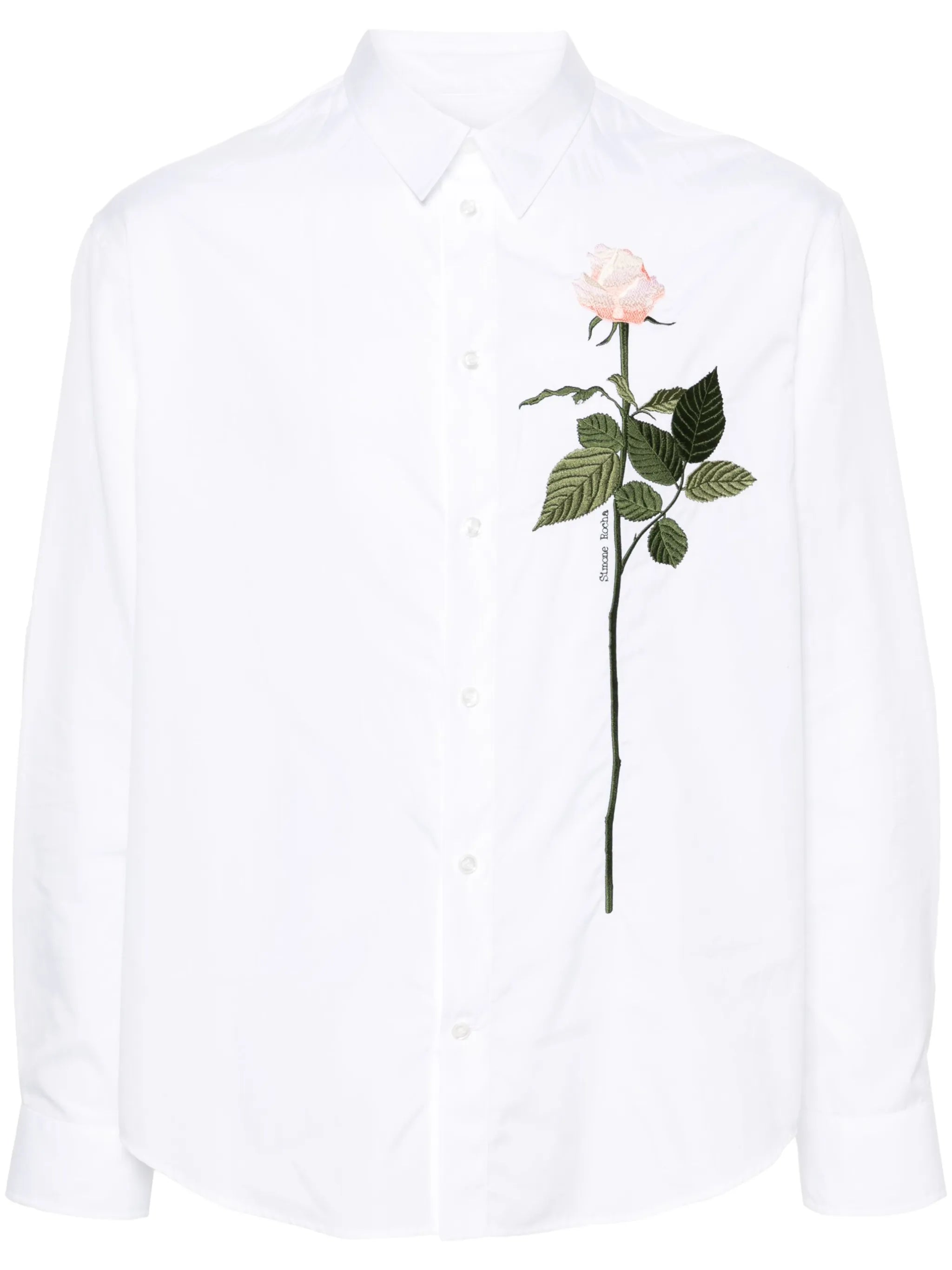 rose-embroidered cotton shirt