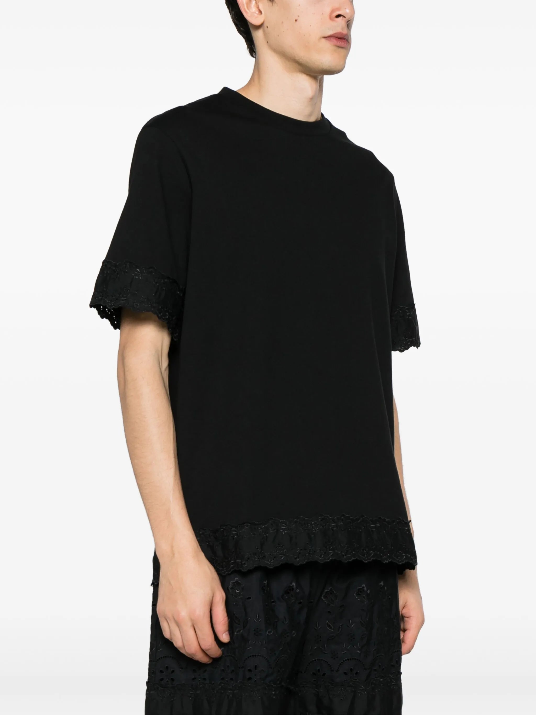 floral-embroidered cotton T-shirt